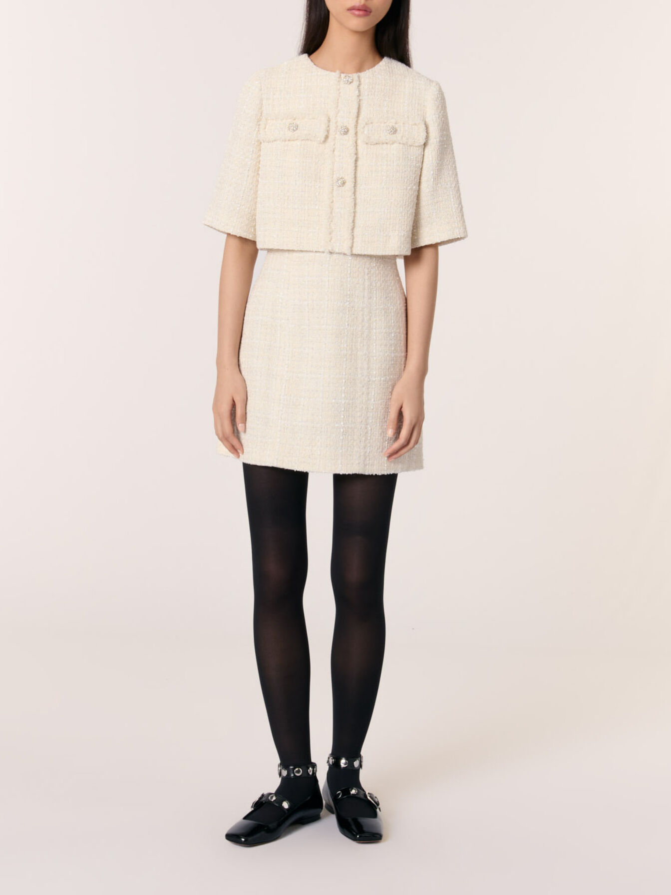 エムミーエメ mmeeme Maison tweed ミニワンピース 白 Tweed 2-in-1 mini dress White For Women | Maje