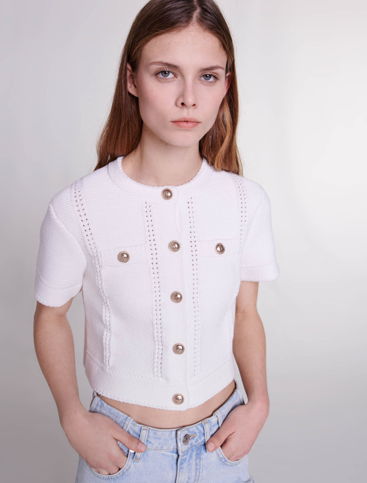 Short-sleeved knit cardigan