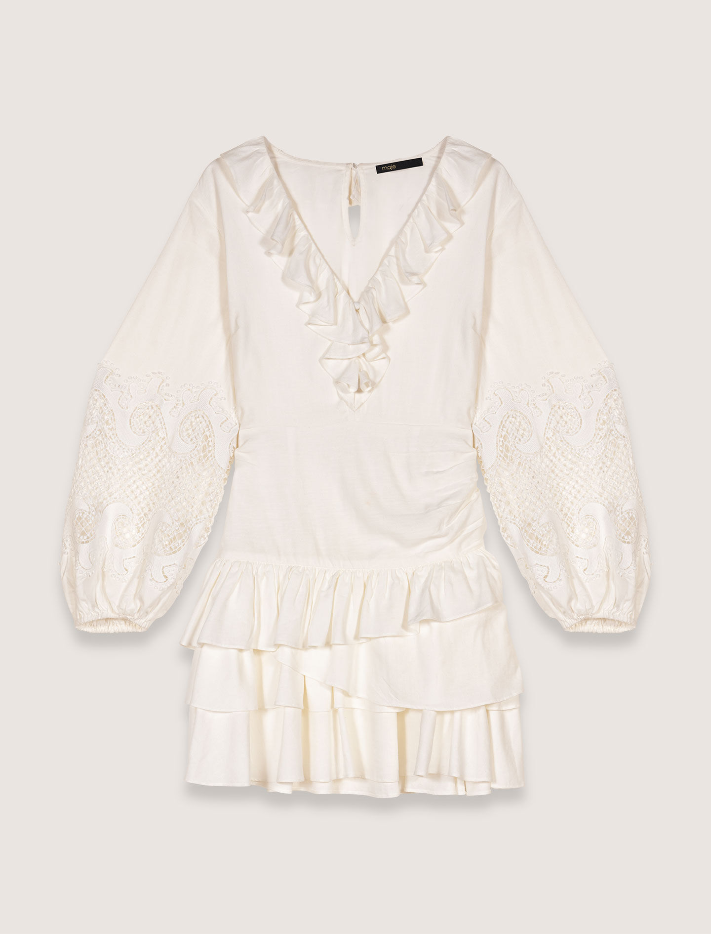 Ruffled embroidered sleeve dress White For Women | Maje