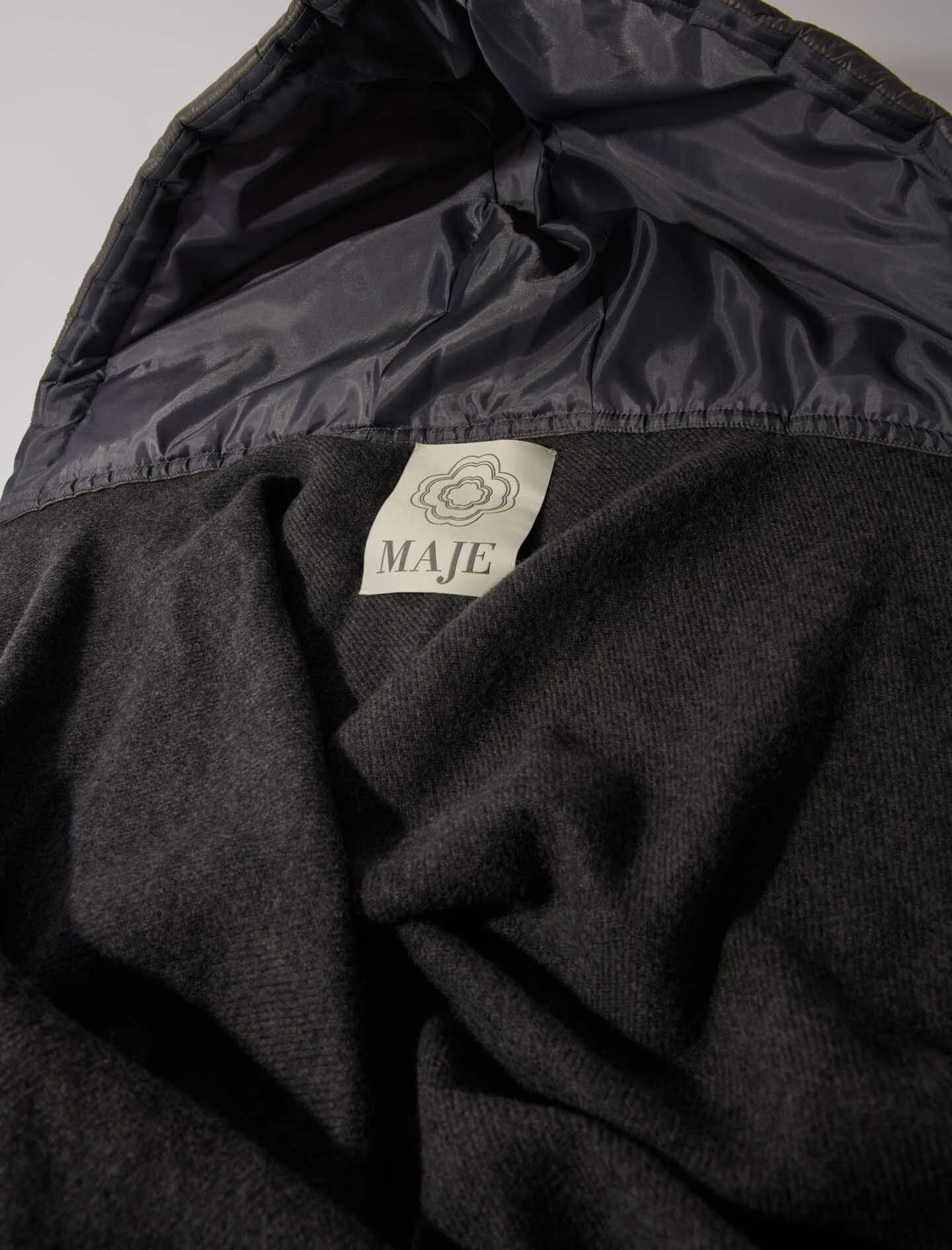Hooded wool poncho Black / Gray For Women | Maje Hooded wool poncho Black / Gray For Women | Maje