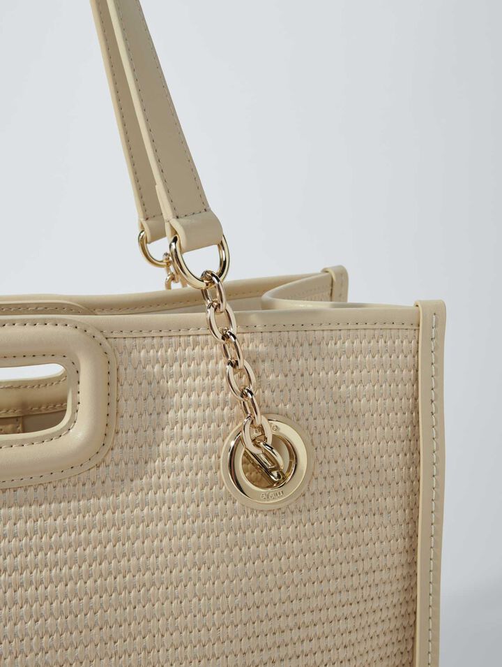 Raffia-effect textile tote bag