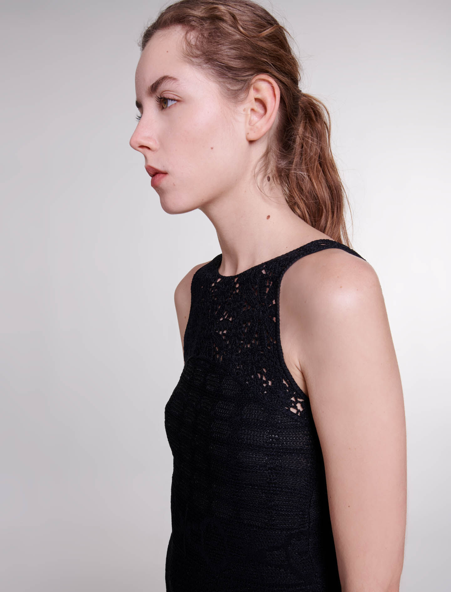 Crochet-knit maxi dress Black / Gray For Women | Maje
