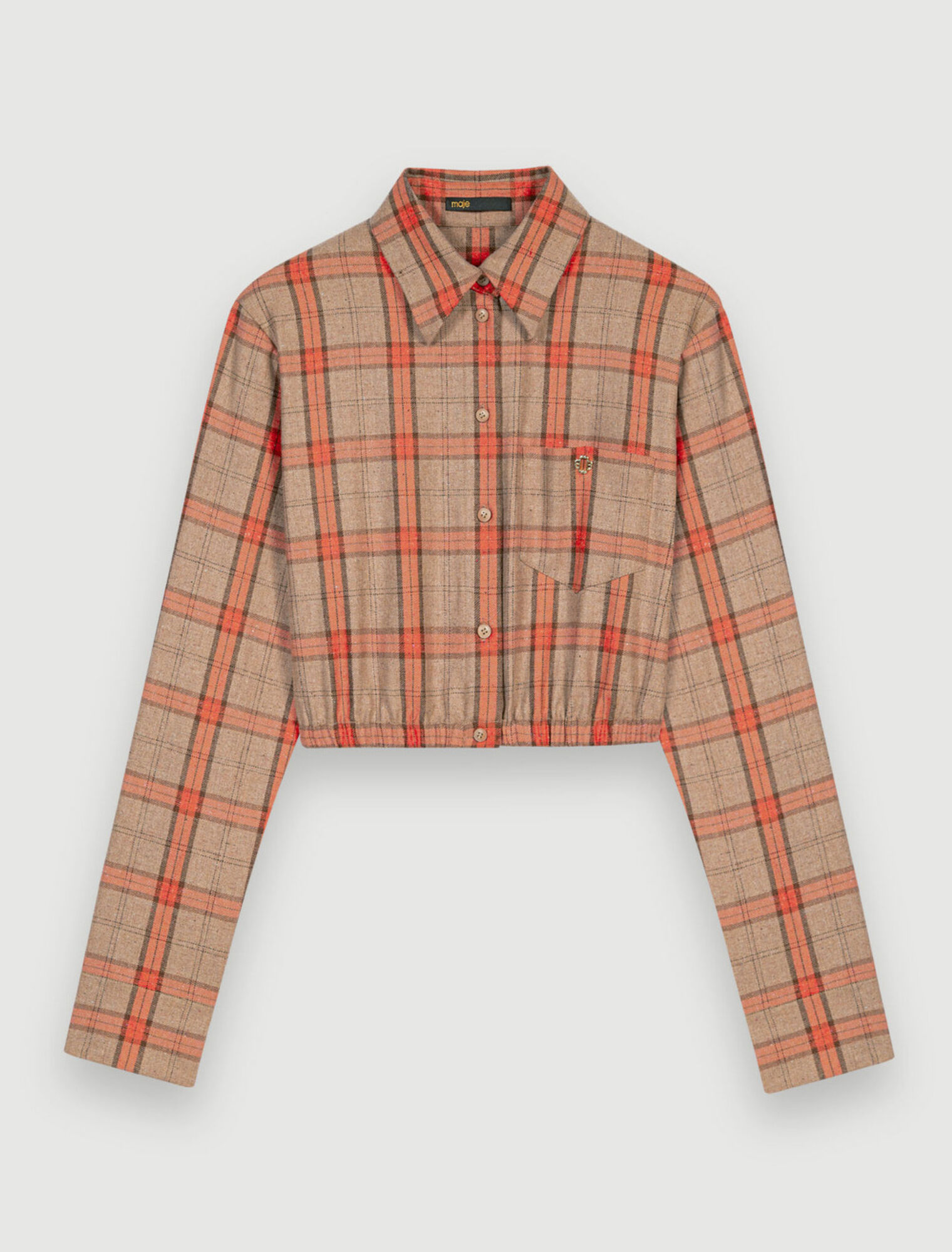 Camel and orange plaid crop shirt