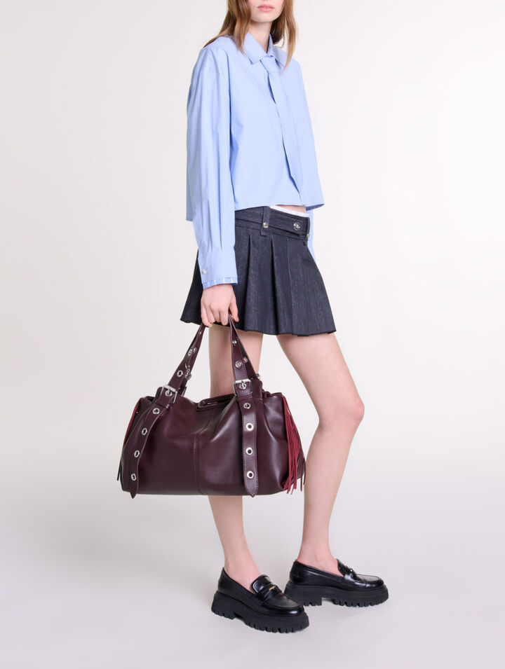 Black denim-effect mini skirt