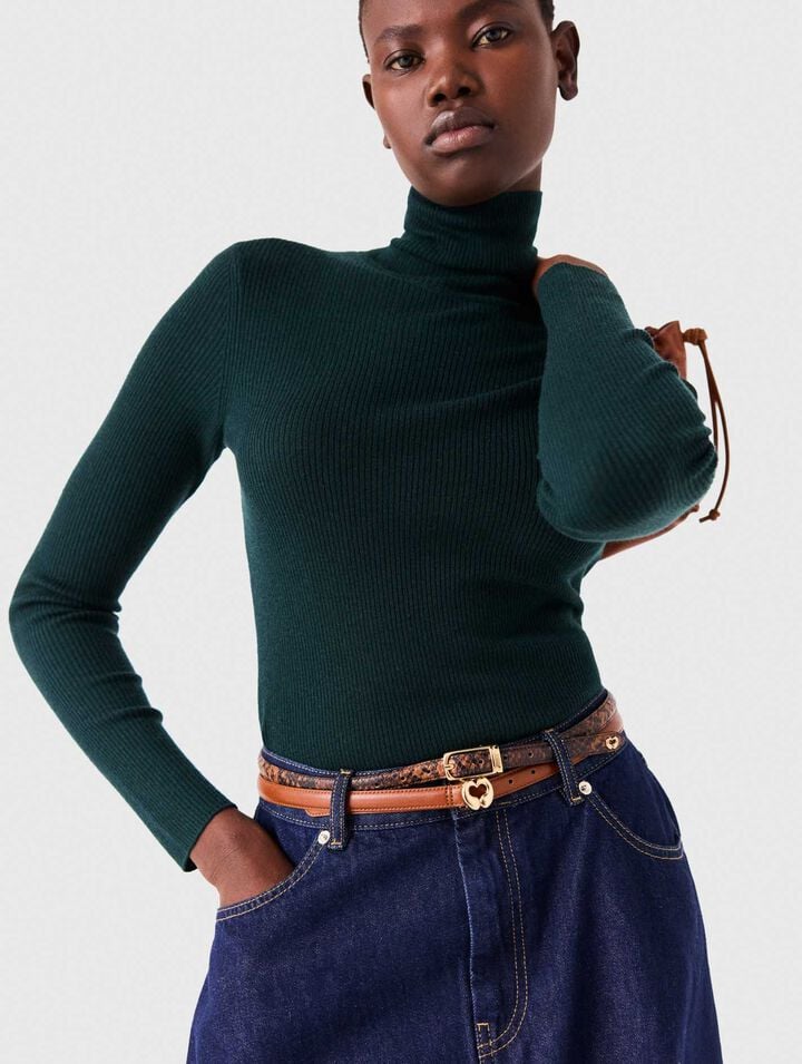 Slim embossed leather belt