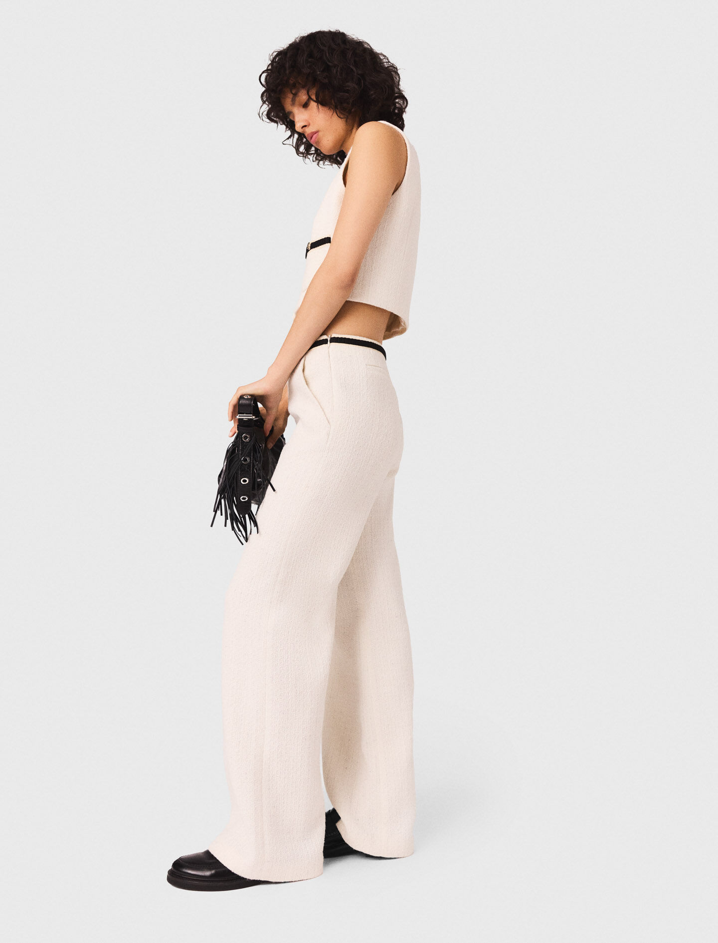 Wide leg tweed-effect trousers White For Women | Maje