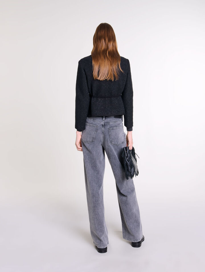 Belted shiny  tweed jacket