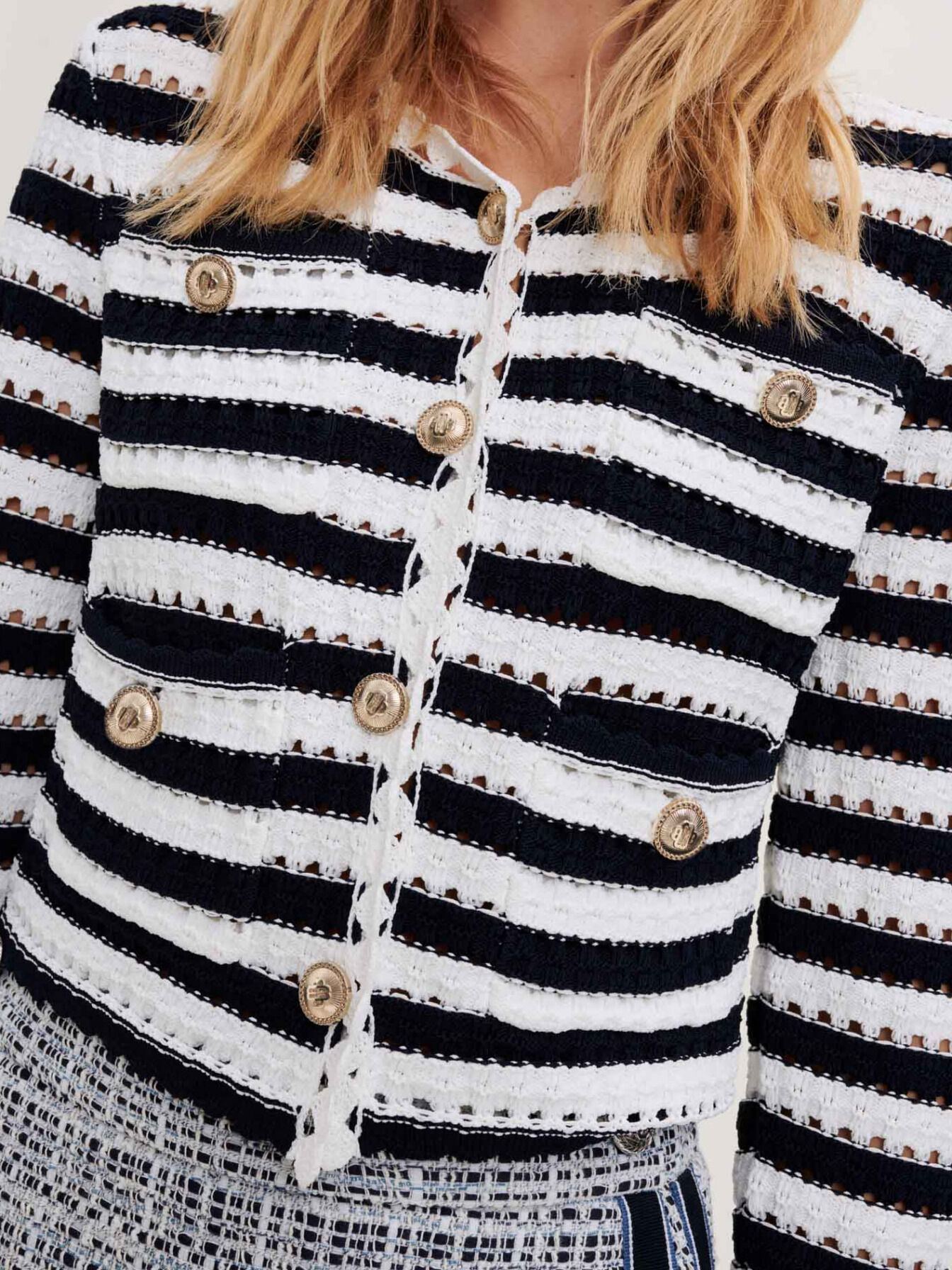 Striped crochet effect cardigan