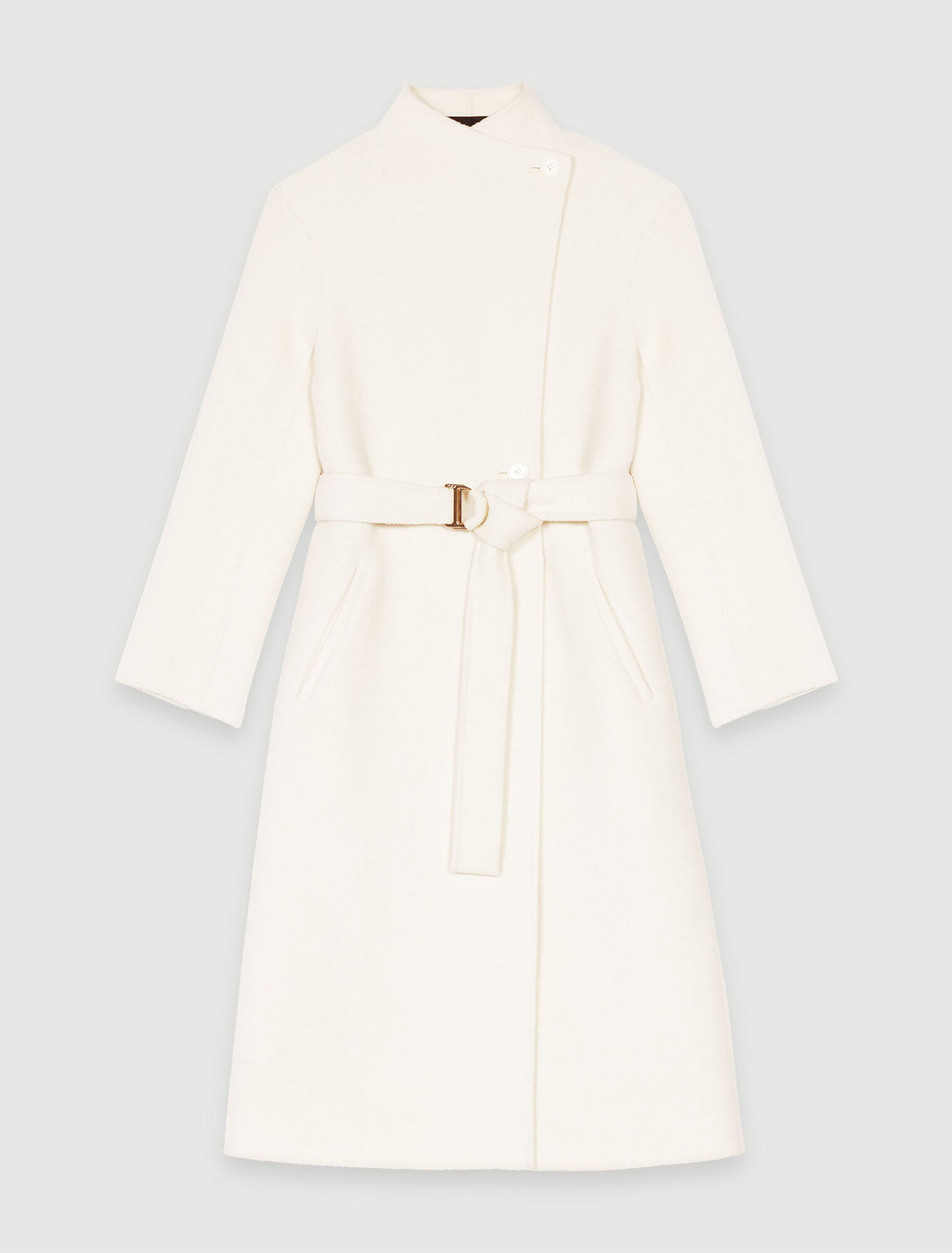 Mid-length coat with tie fastening