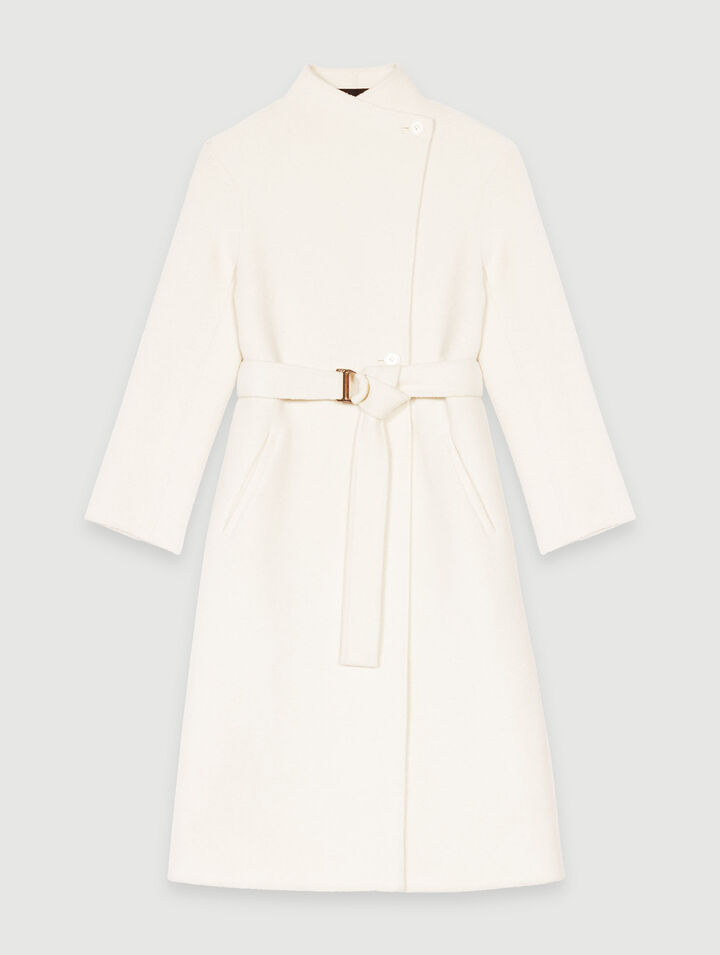 Mid-length coat with tie fastening