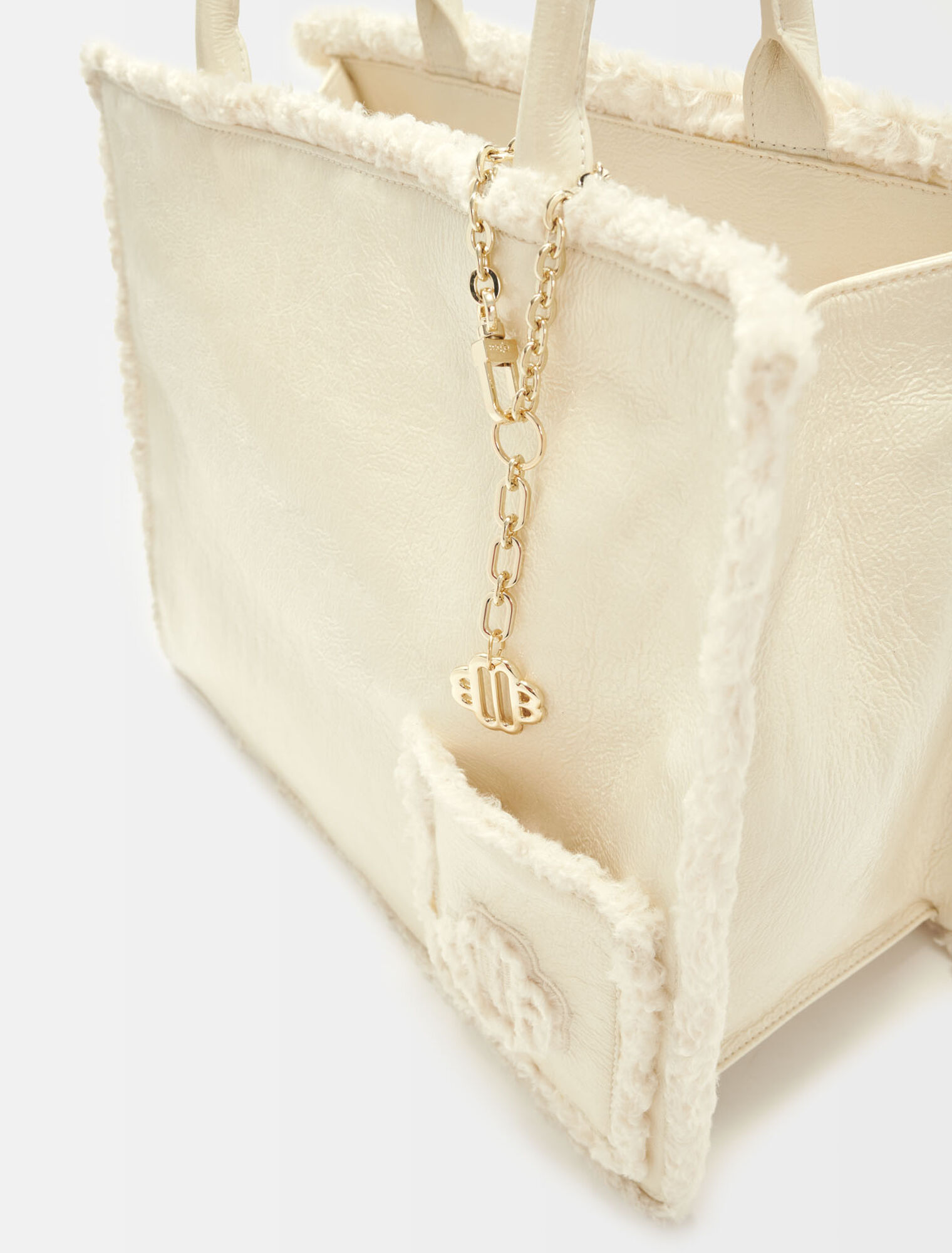 Metallic white and faux fur tote bag