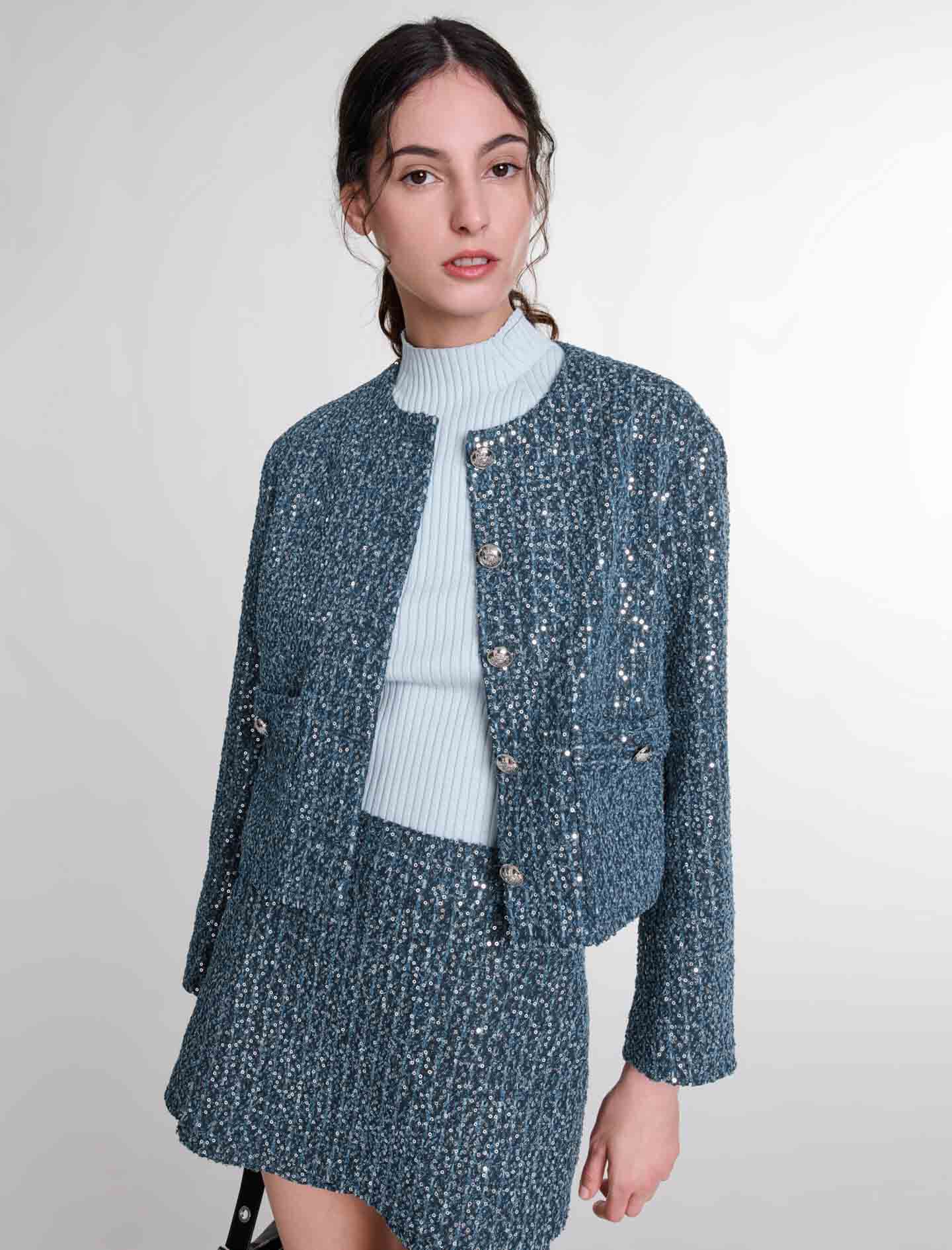 maje ツイードジャケット Sequinned tweed jacket Black / Gray For Women | Maje