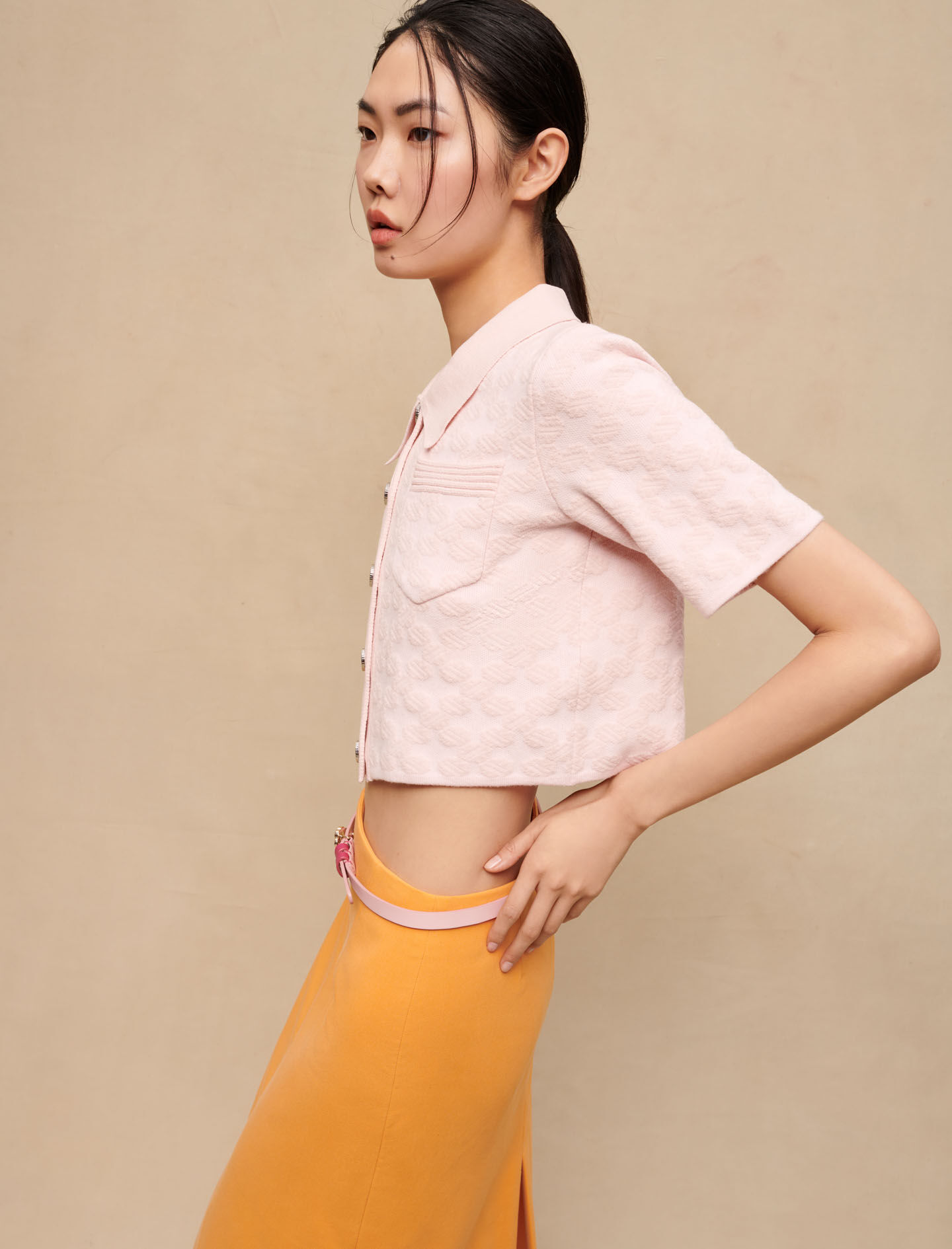 Pink textured knit cardigan