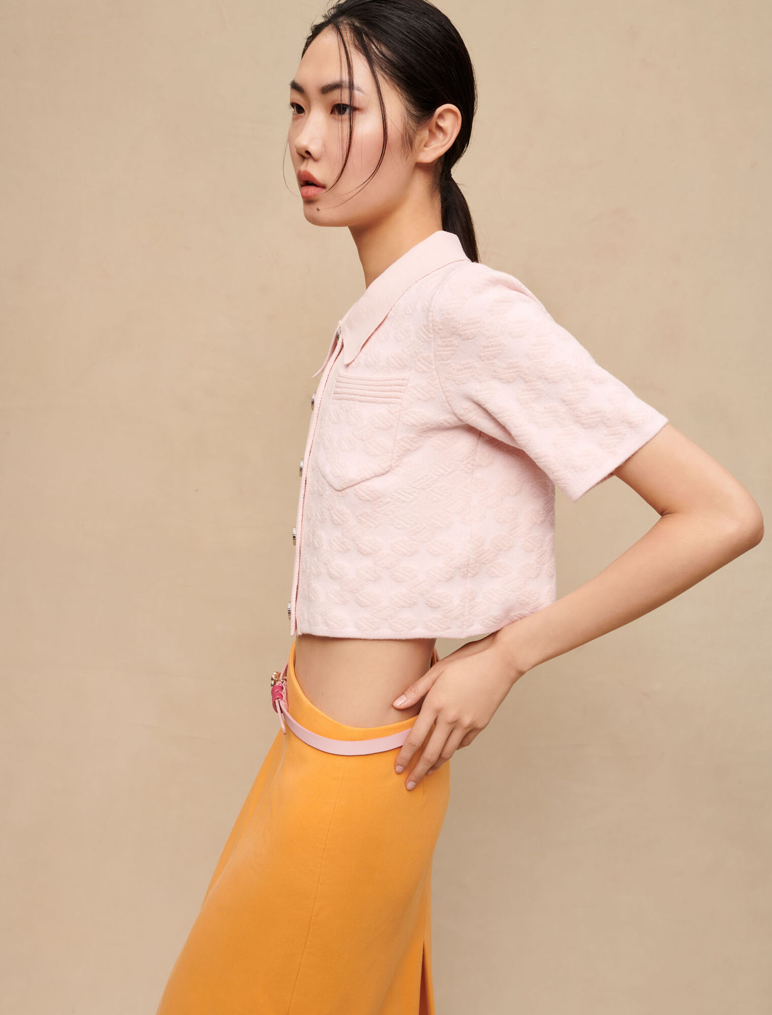 Pink textured knit cardigan