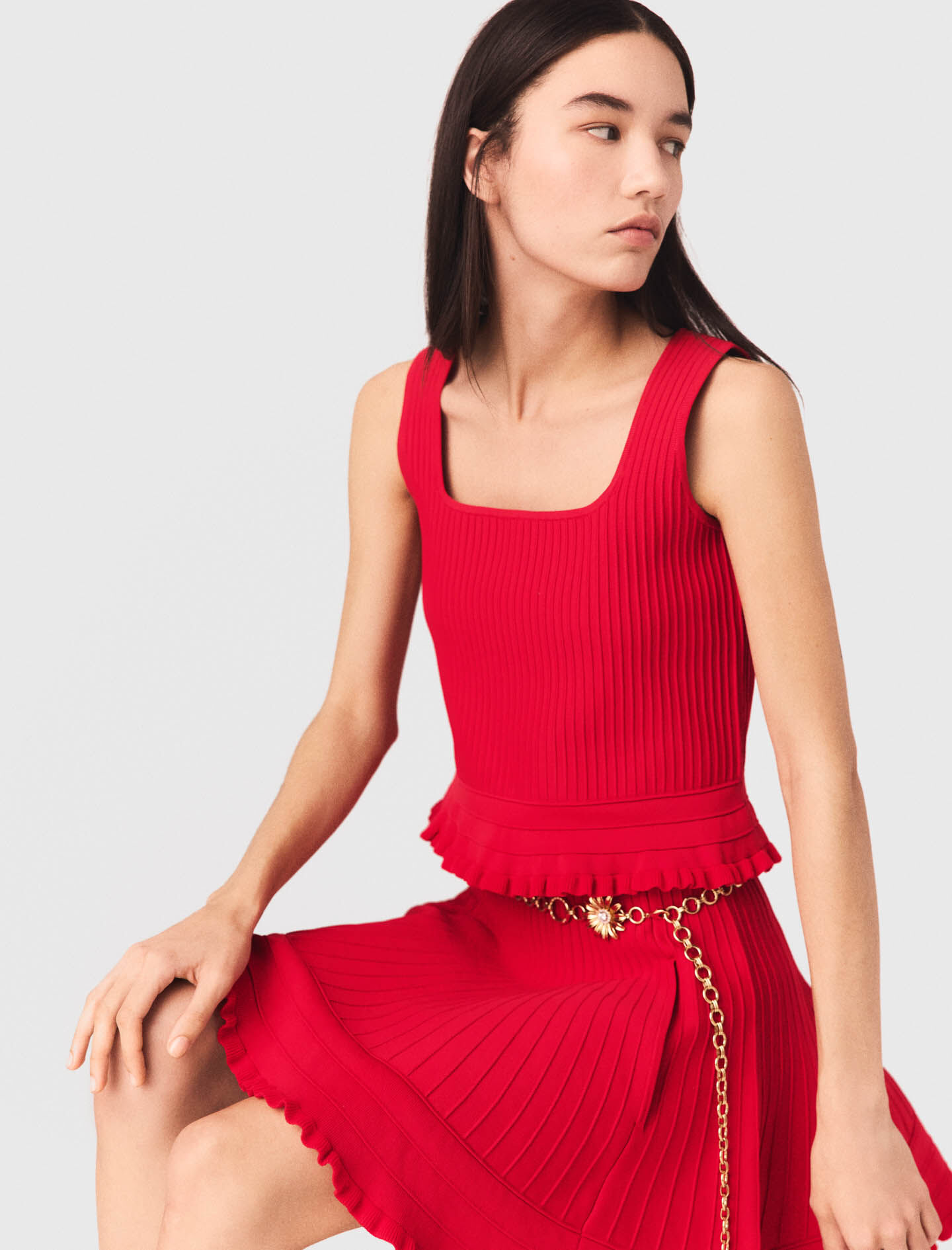 Ruffled knit top Red For Women | Maje