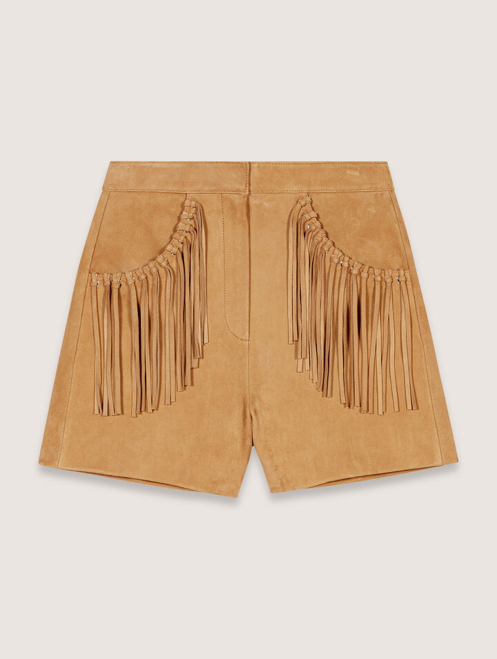 Fringed leather shorts