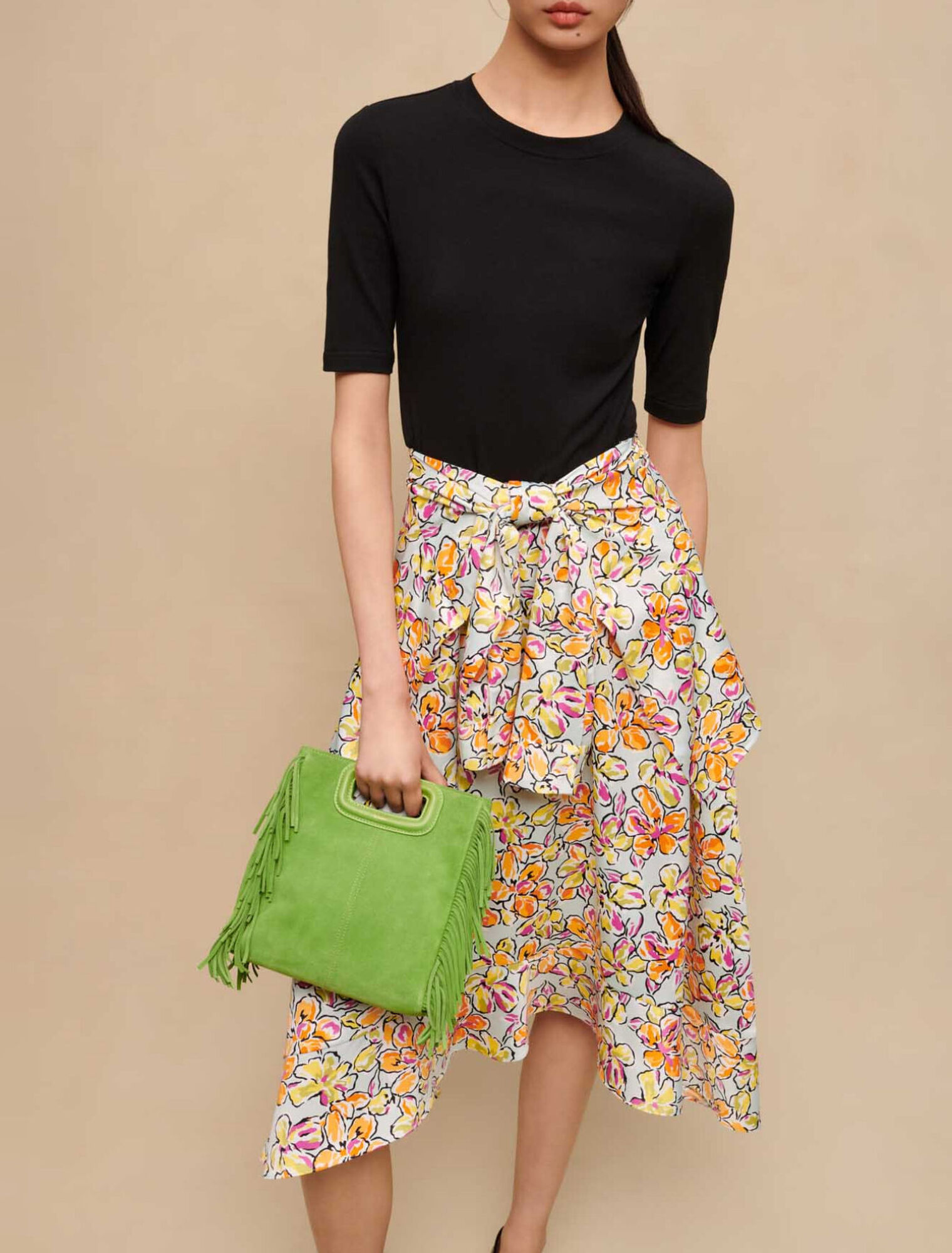 Floral print tie skirt