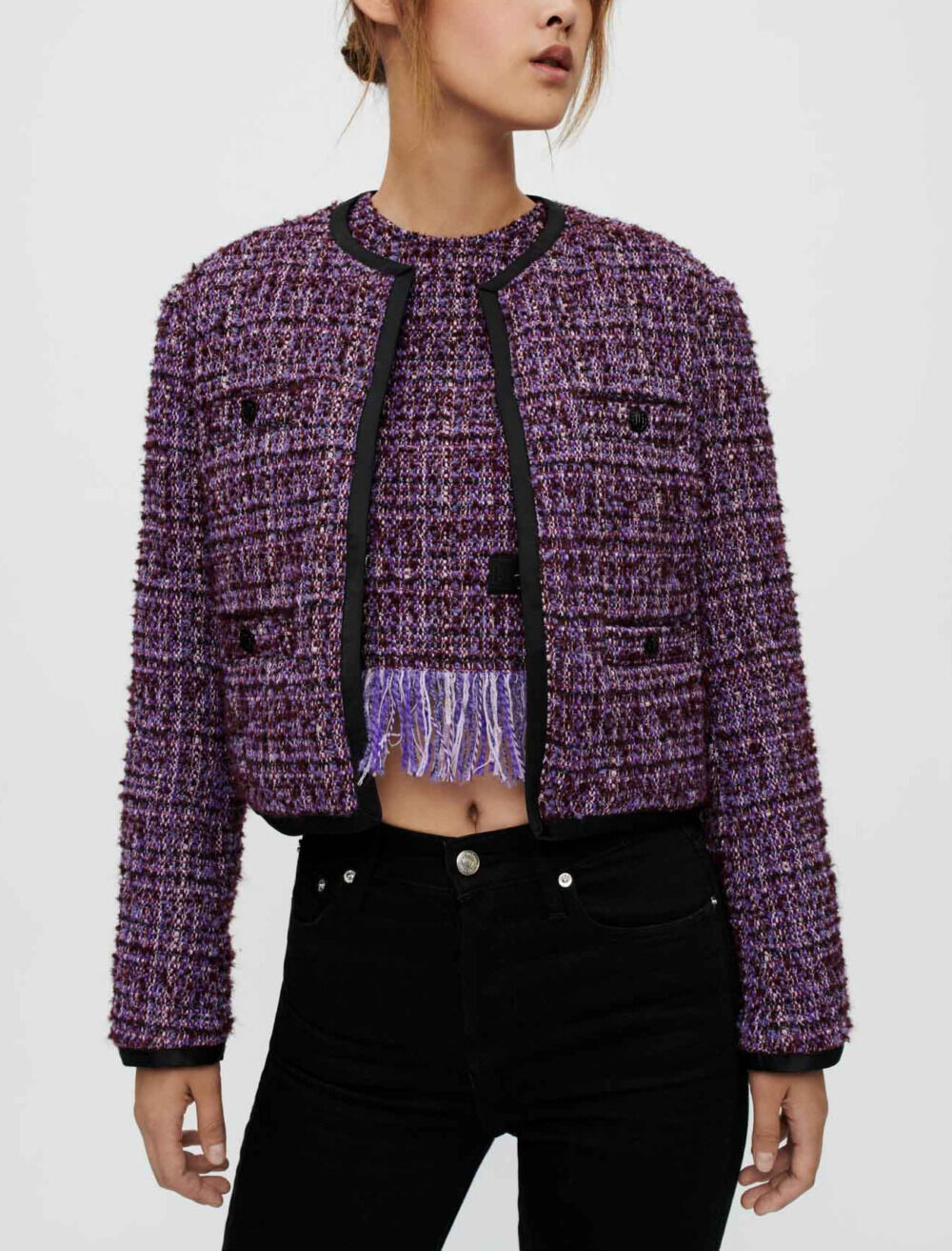 Purple quilted tweed jacket Purple For Women | Maje