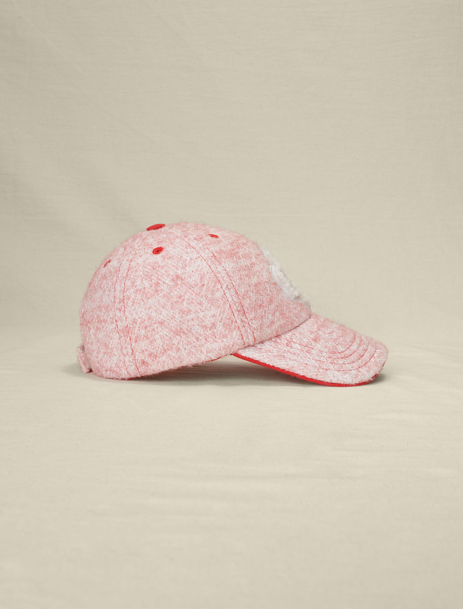 Pink tweed-effect baseball cap