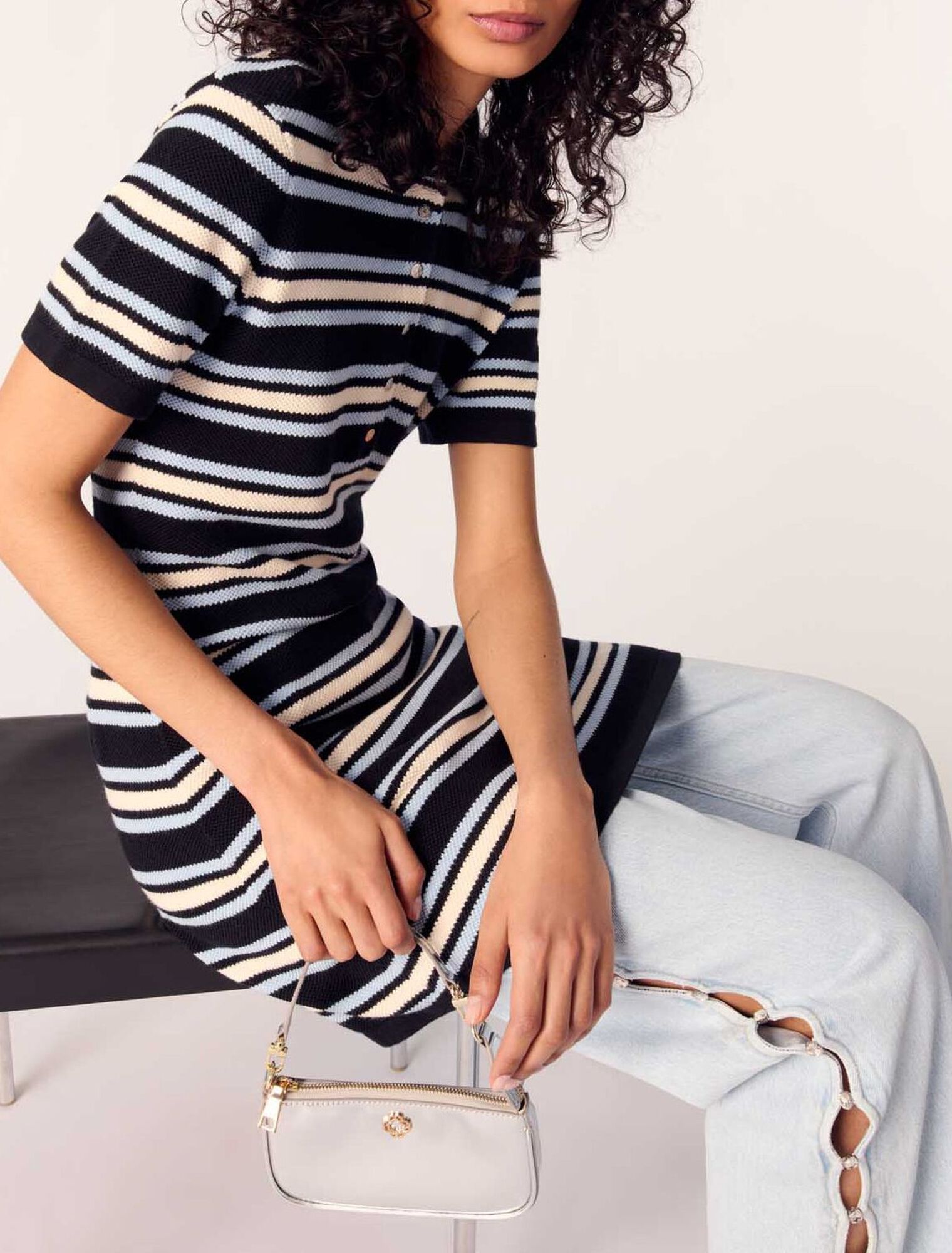 Striped knit polo dress