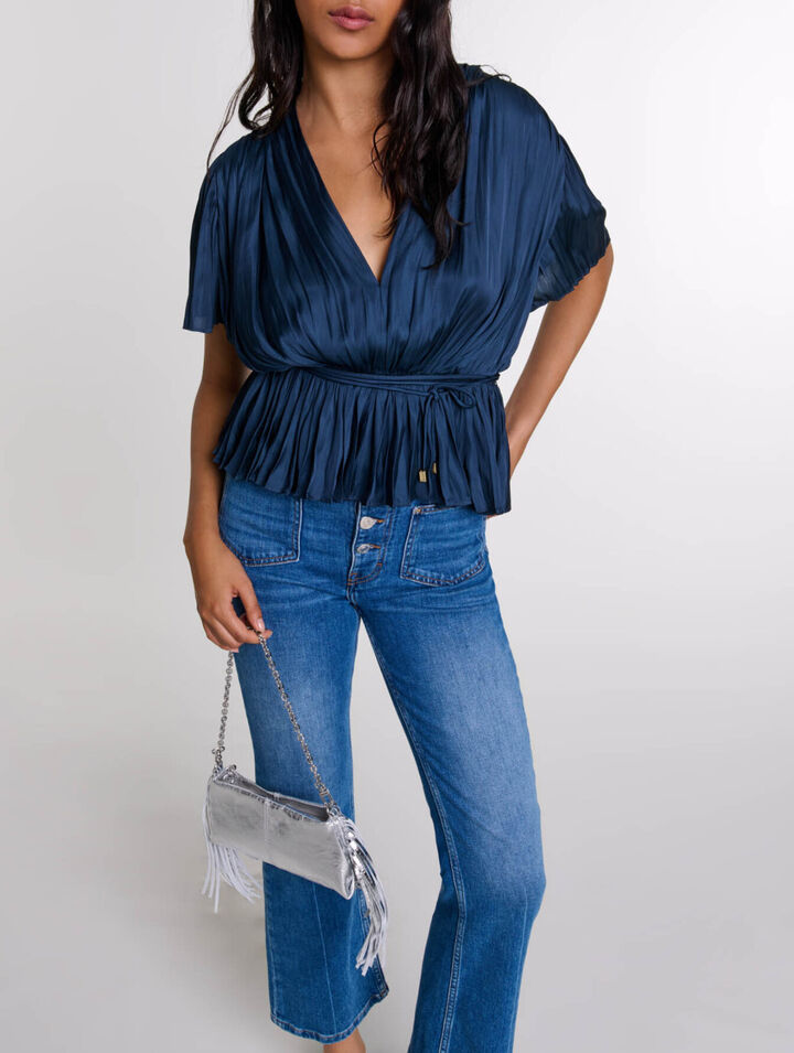 Pleated short-sleeved top