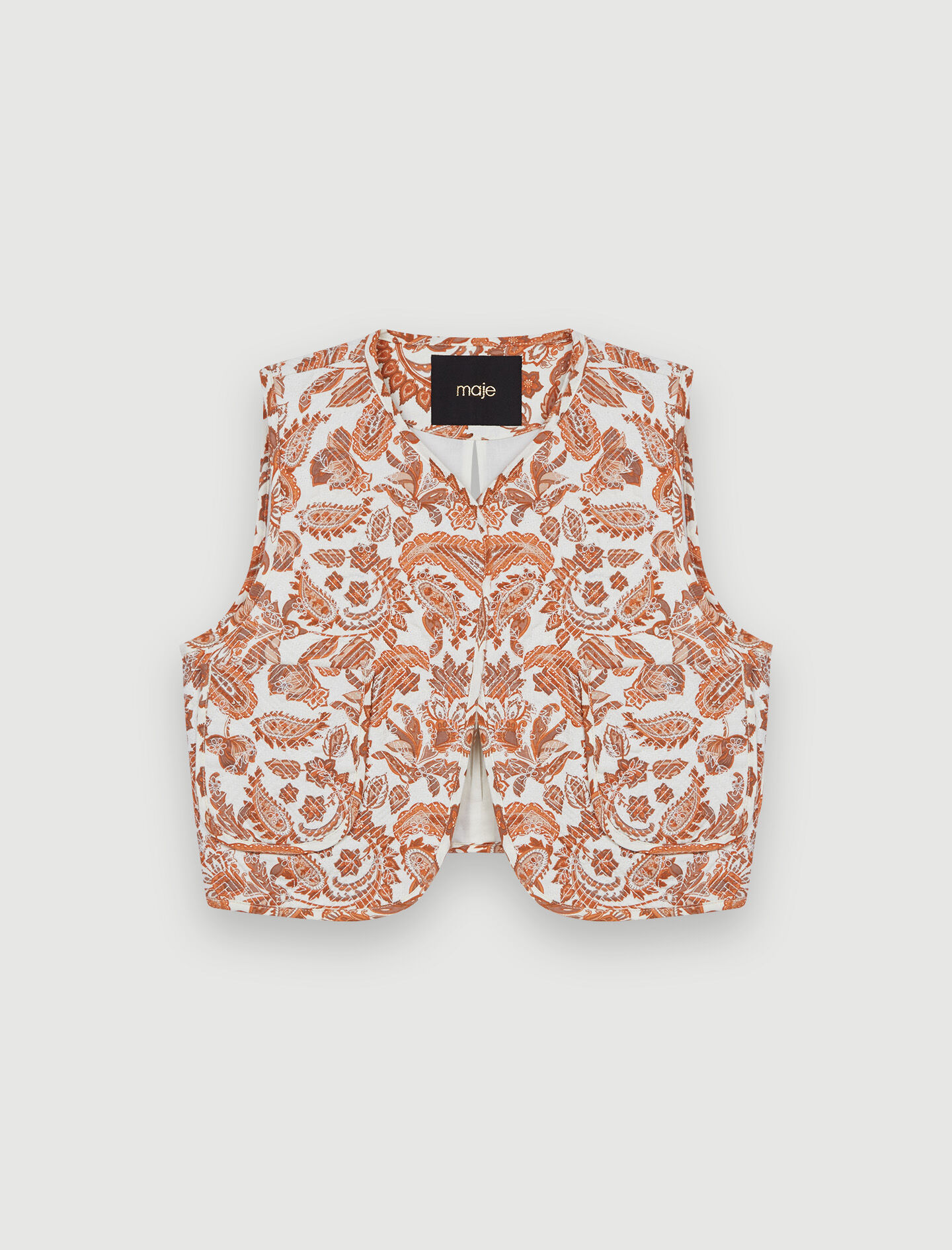 Sleeveless Provençal printed jacket Yellow / Orange For Women | Maje
