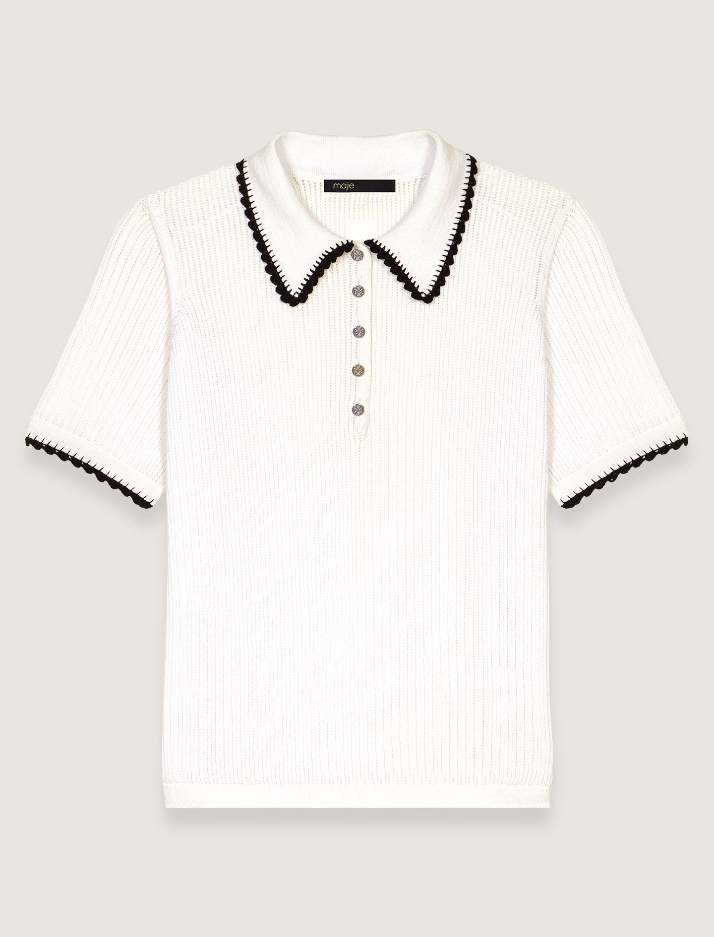 Pointelle knit crochet polo shirt Bicolor For Women | Maje
