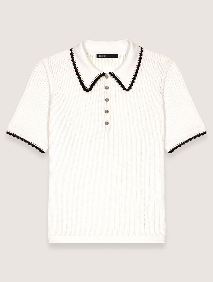 Pointelle knit crochet polo shirt