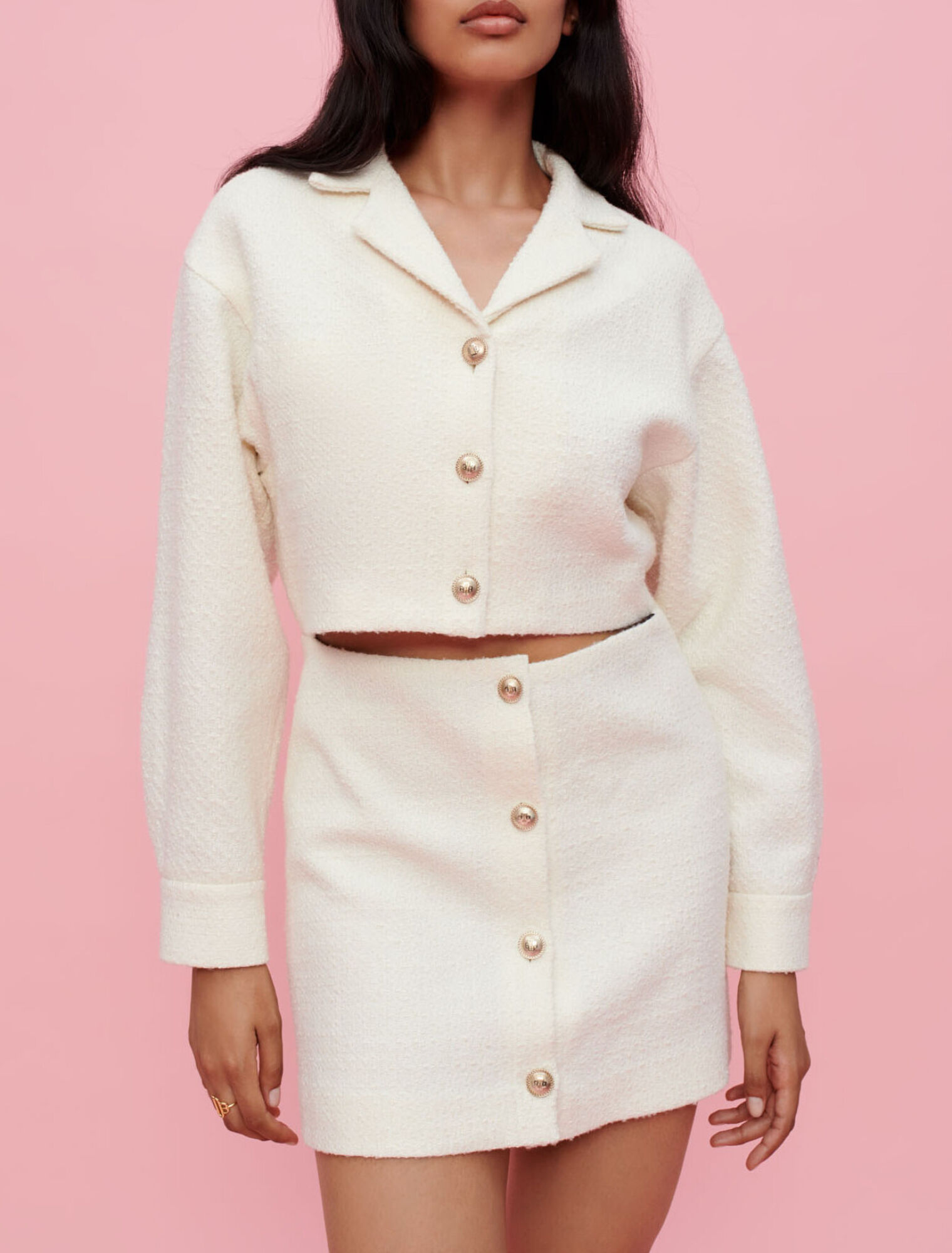 Textured tweed dress, open front