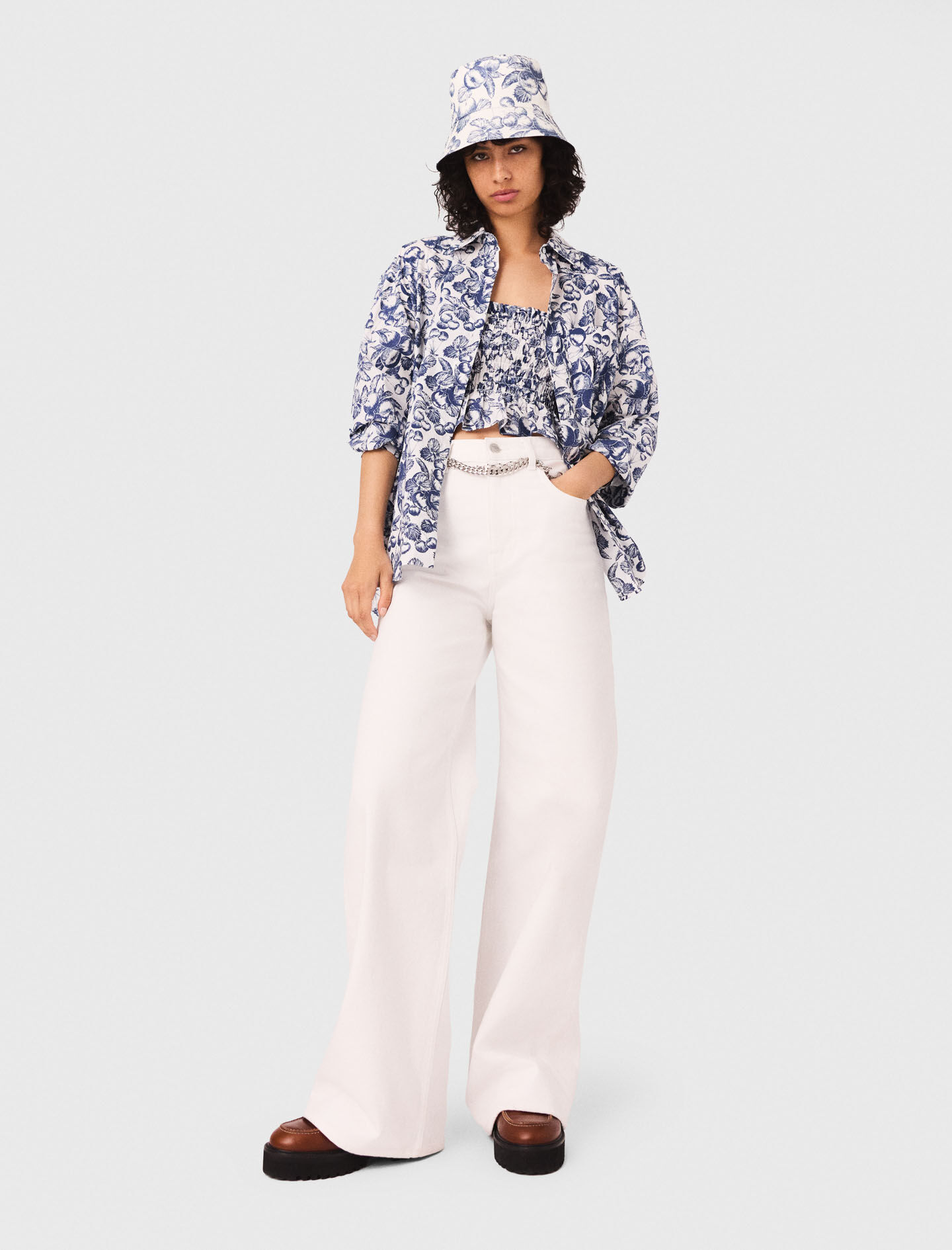 Fruit printed smocked top Bicolor For Women | Maje