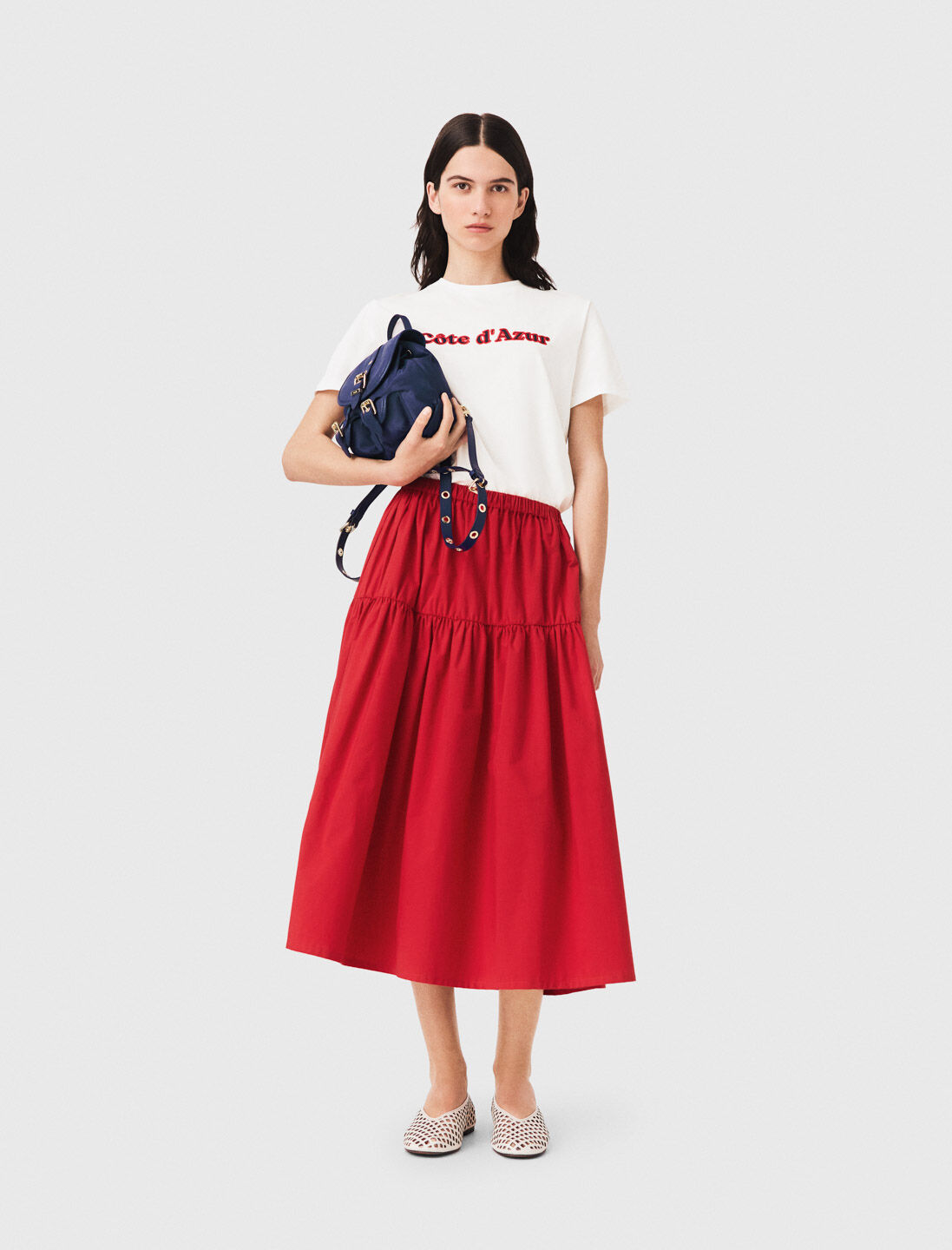 Stitched leather mini Miss M bag Ecru For Women | Maje