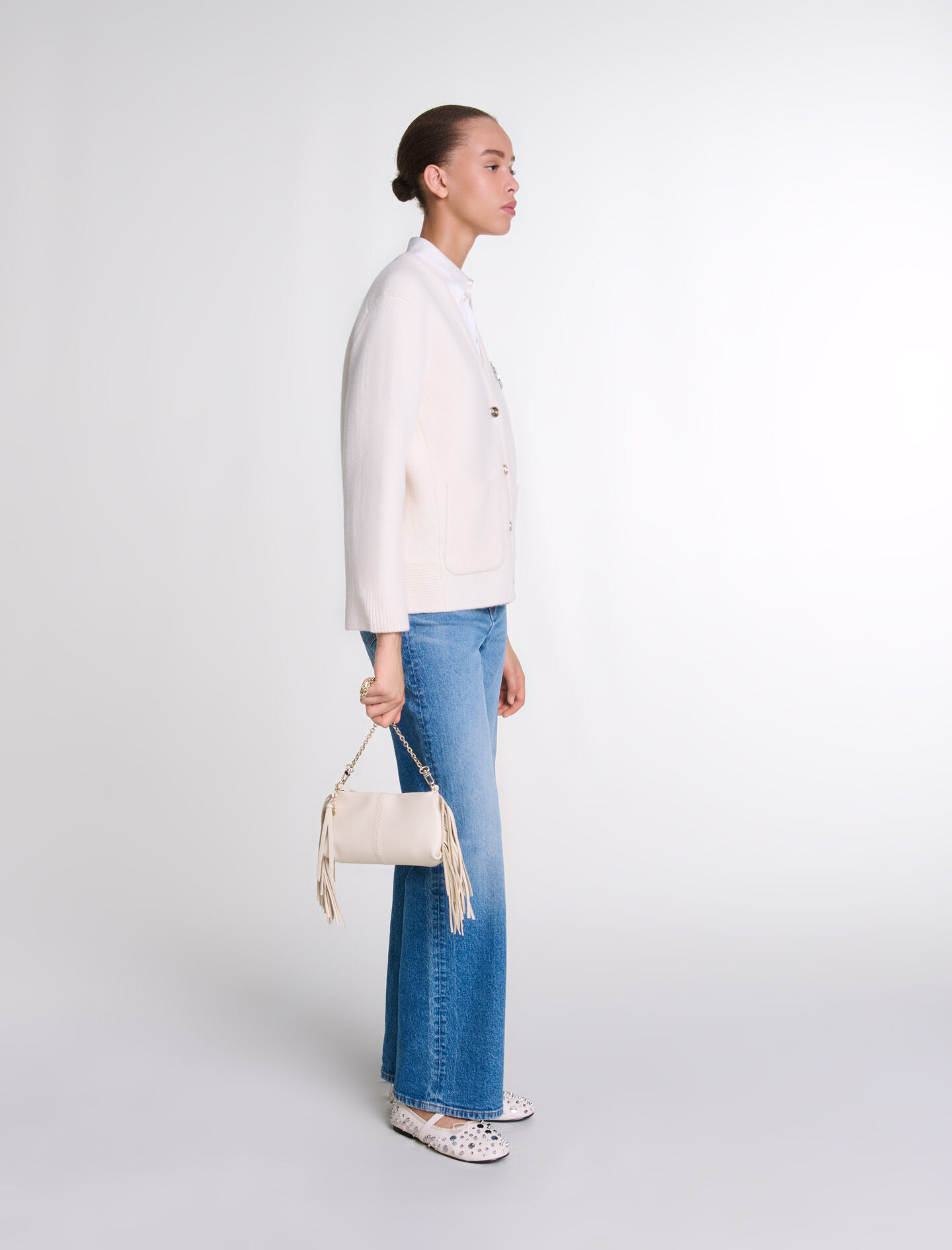 Knit cardie with rhinestone Clover White For Women | Maje