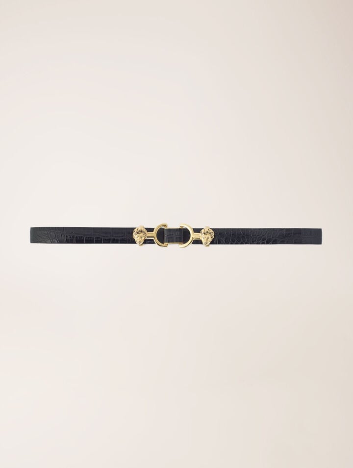 Thin leather belt with lion bit