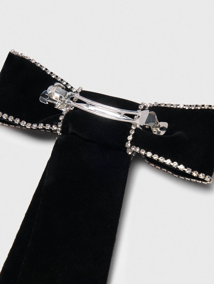 Rhinestone velvet bow barrette