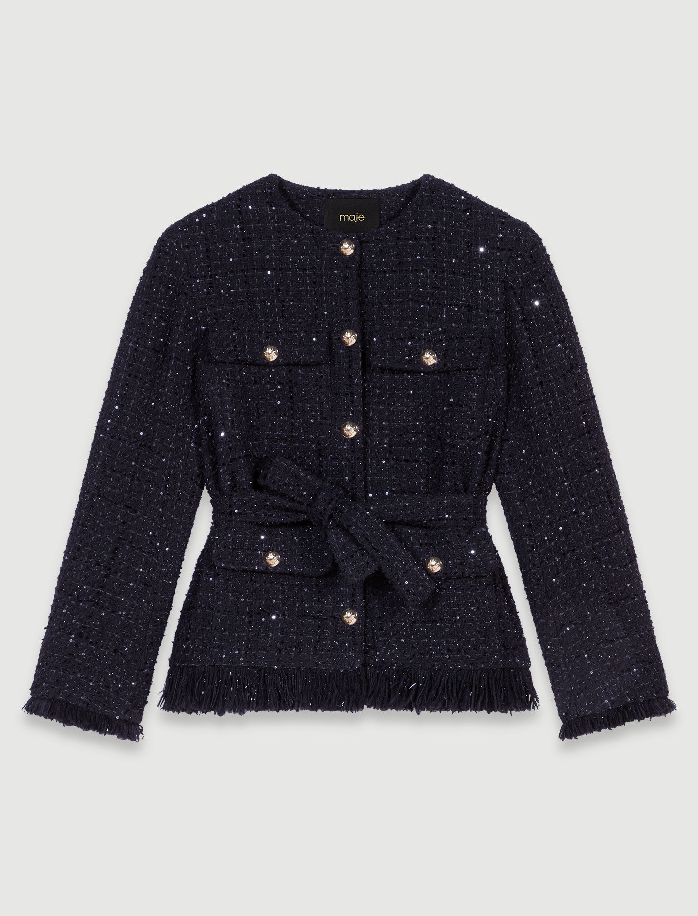 Sequinned tweed jacket Black / Gray For Women | Maje