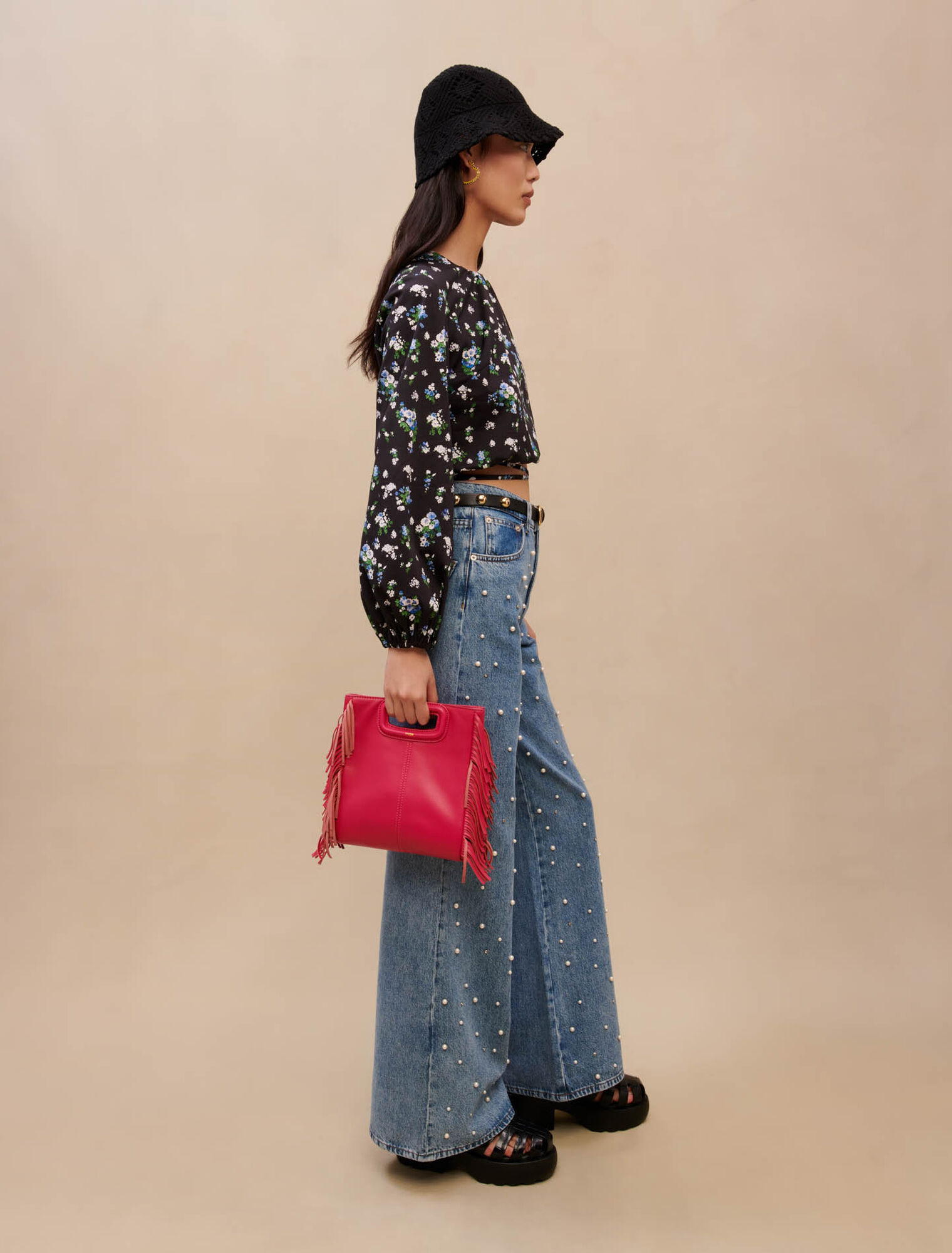 Smooth leather M bag with fringing