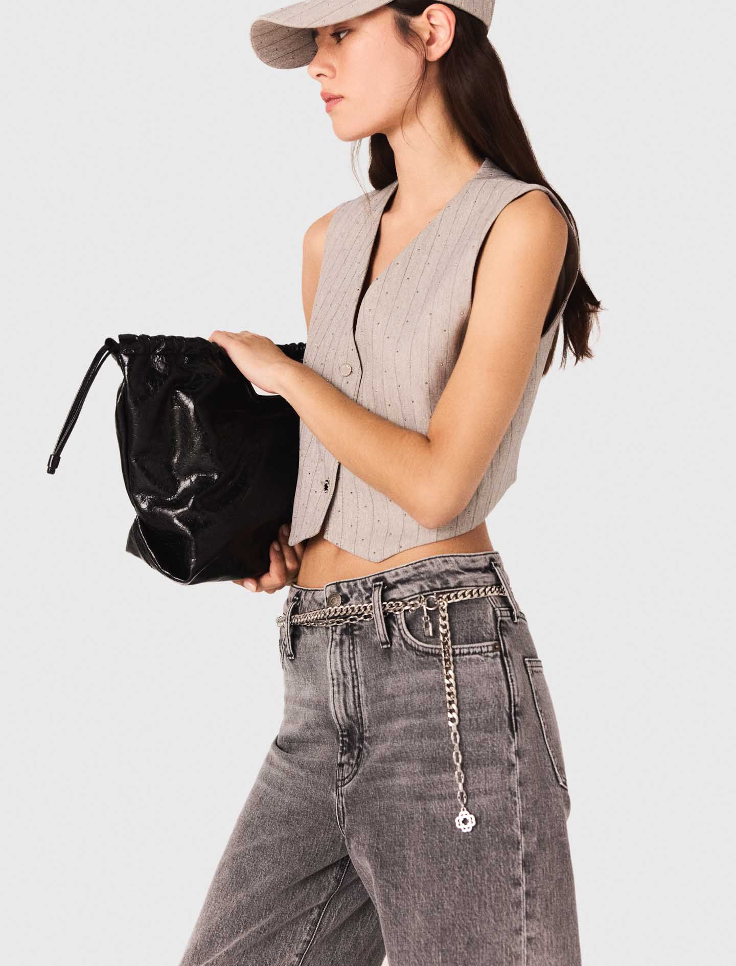 【tyn.TGOR】Hand needle fringe vest グレー Heather Grey Performance Vest