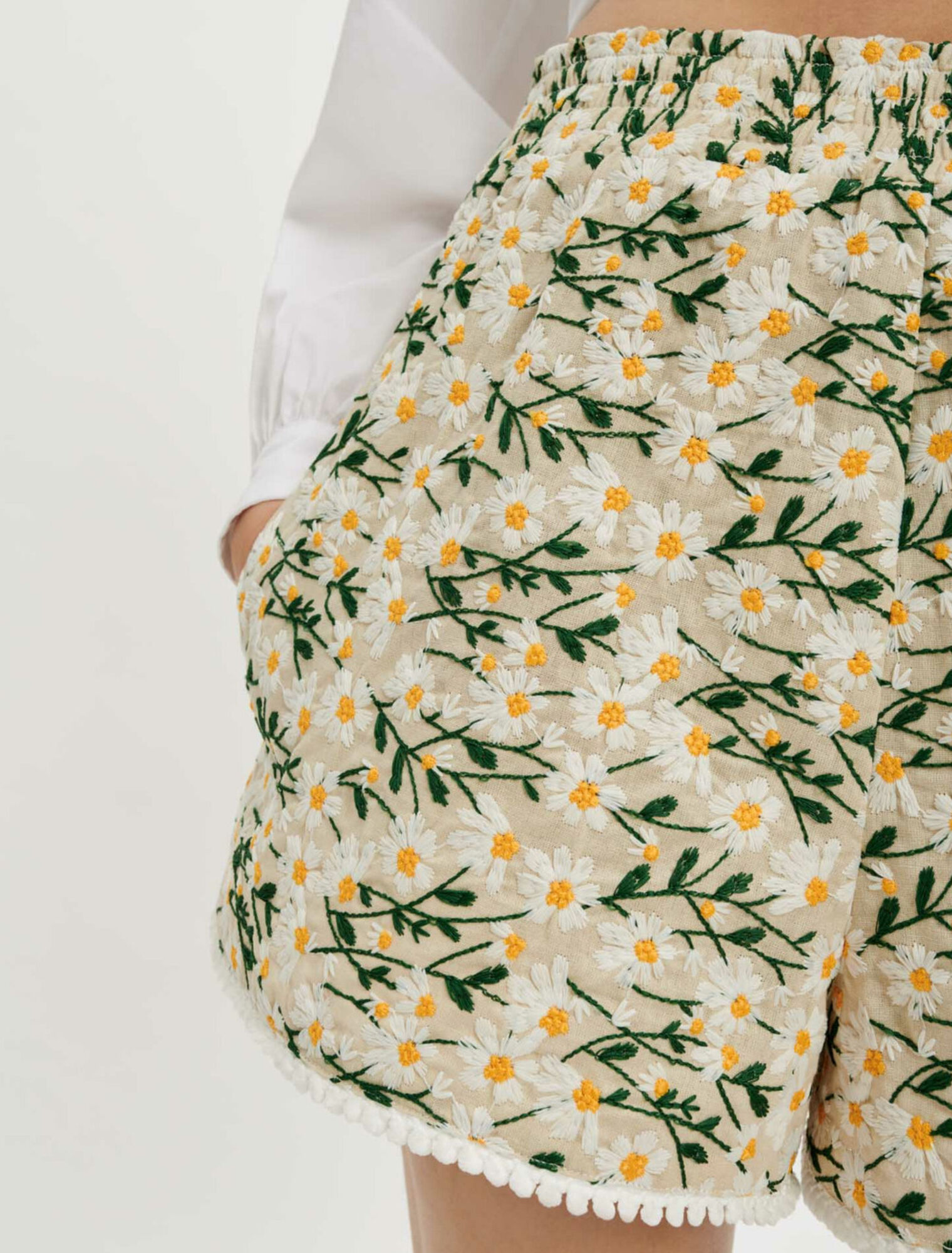 Embroidered floral shorts