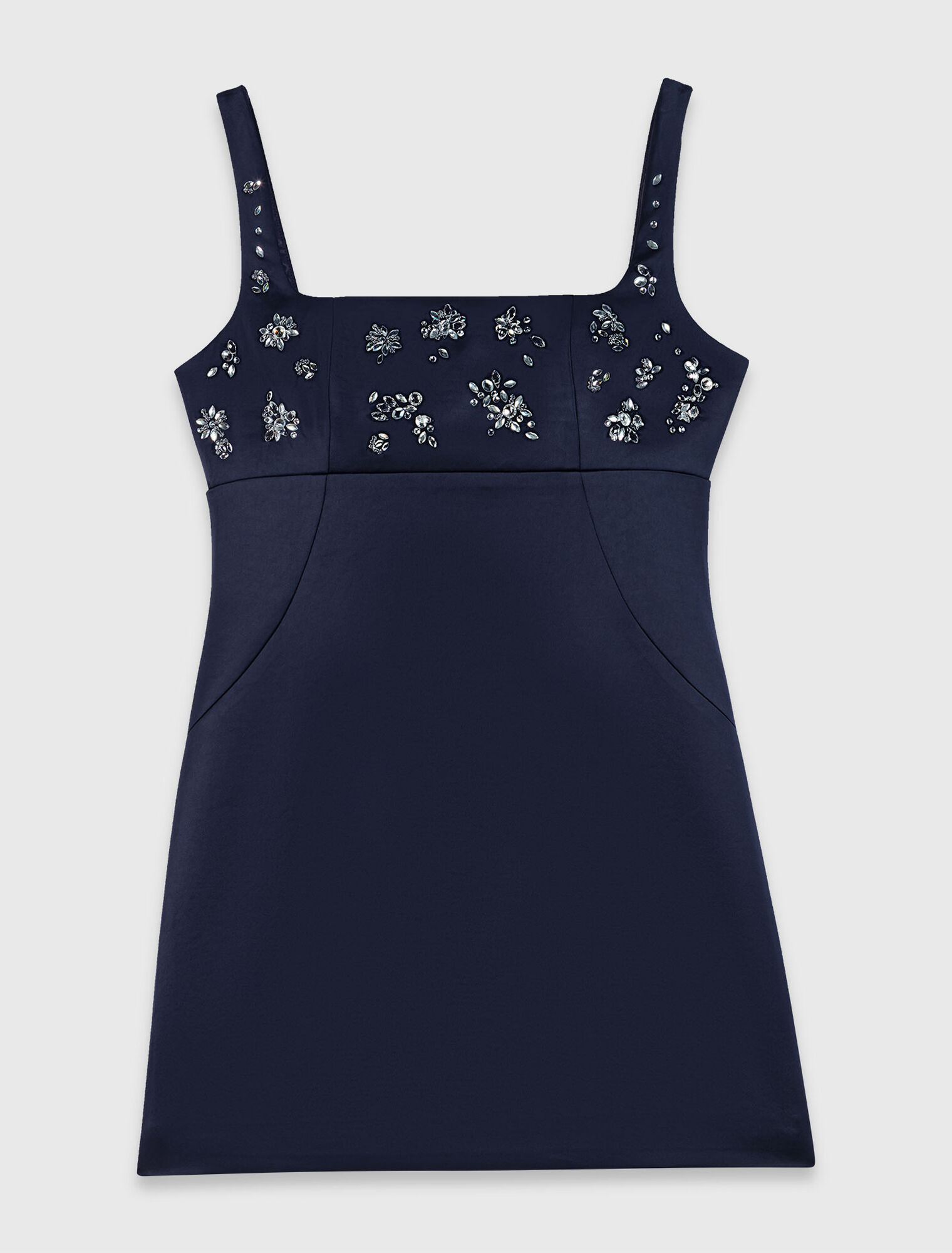 Short embroidered satin dress