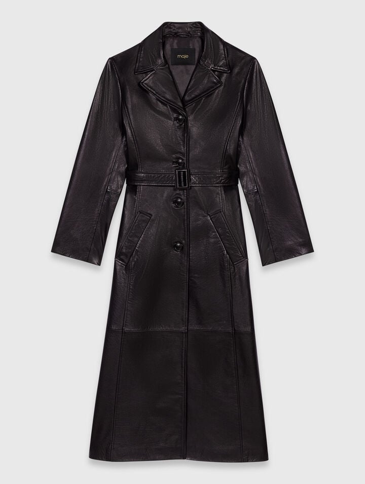 Long leather trench coat
