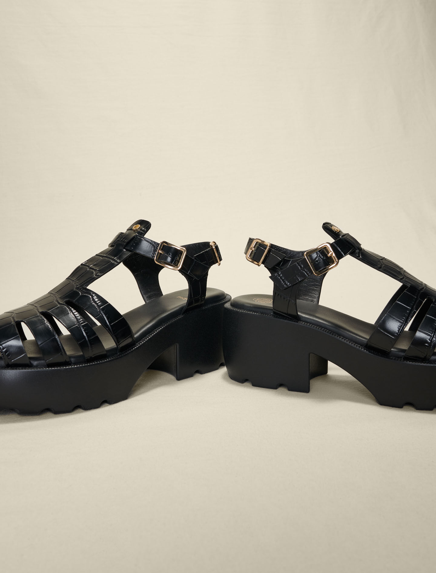 Leather sandals with tread Black / Gray For Women | Maje Leather sandals with tread Black / Gray For Women | Maje