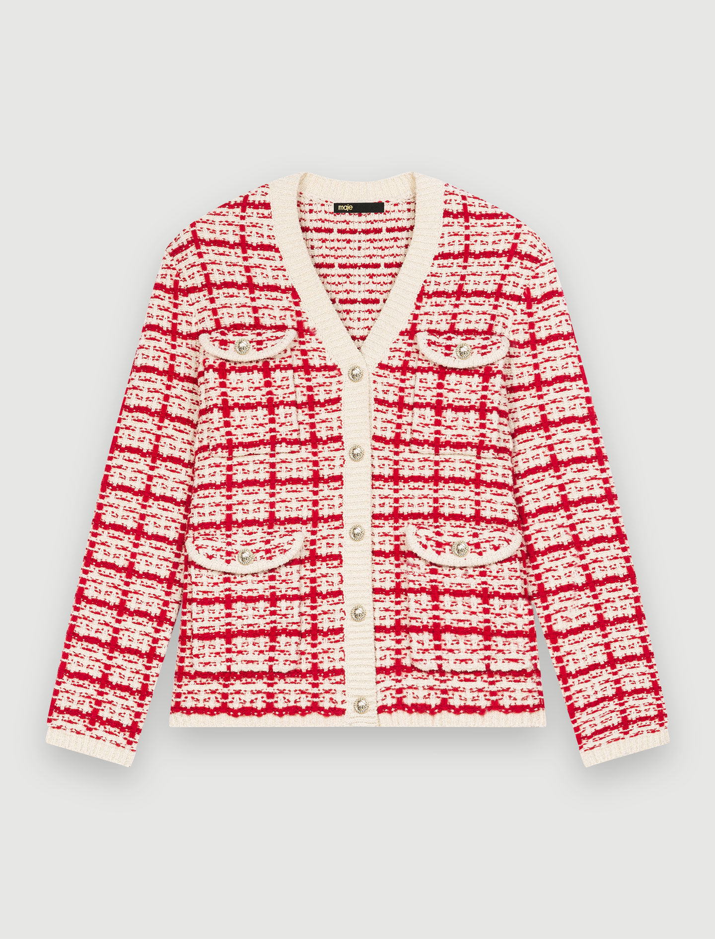 Two-tone tweed-effect knit cardigan
