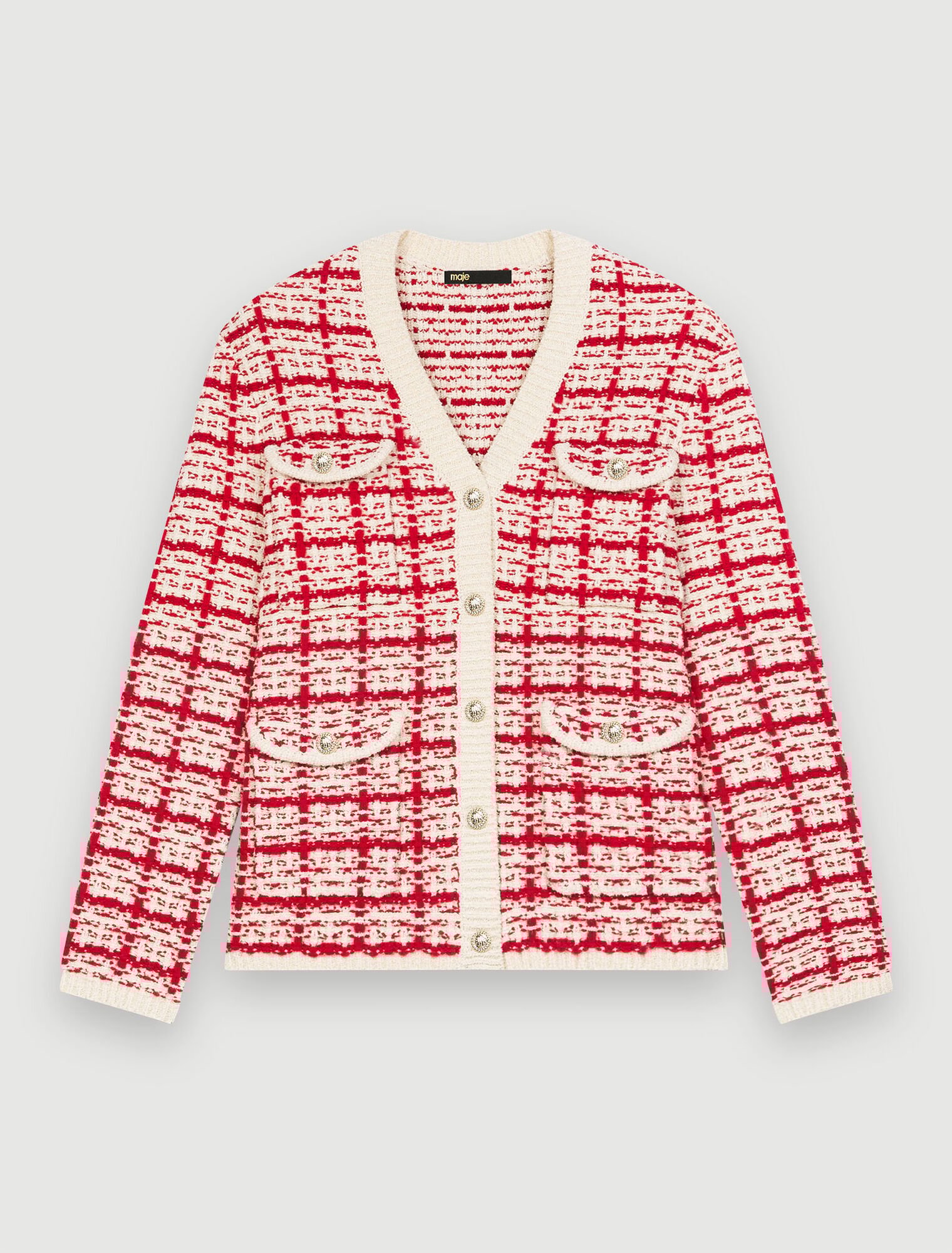 Two-tone tweed-effect knit cardigan
