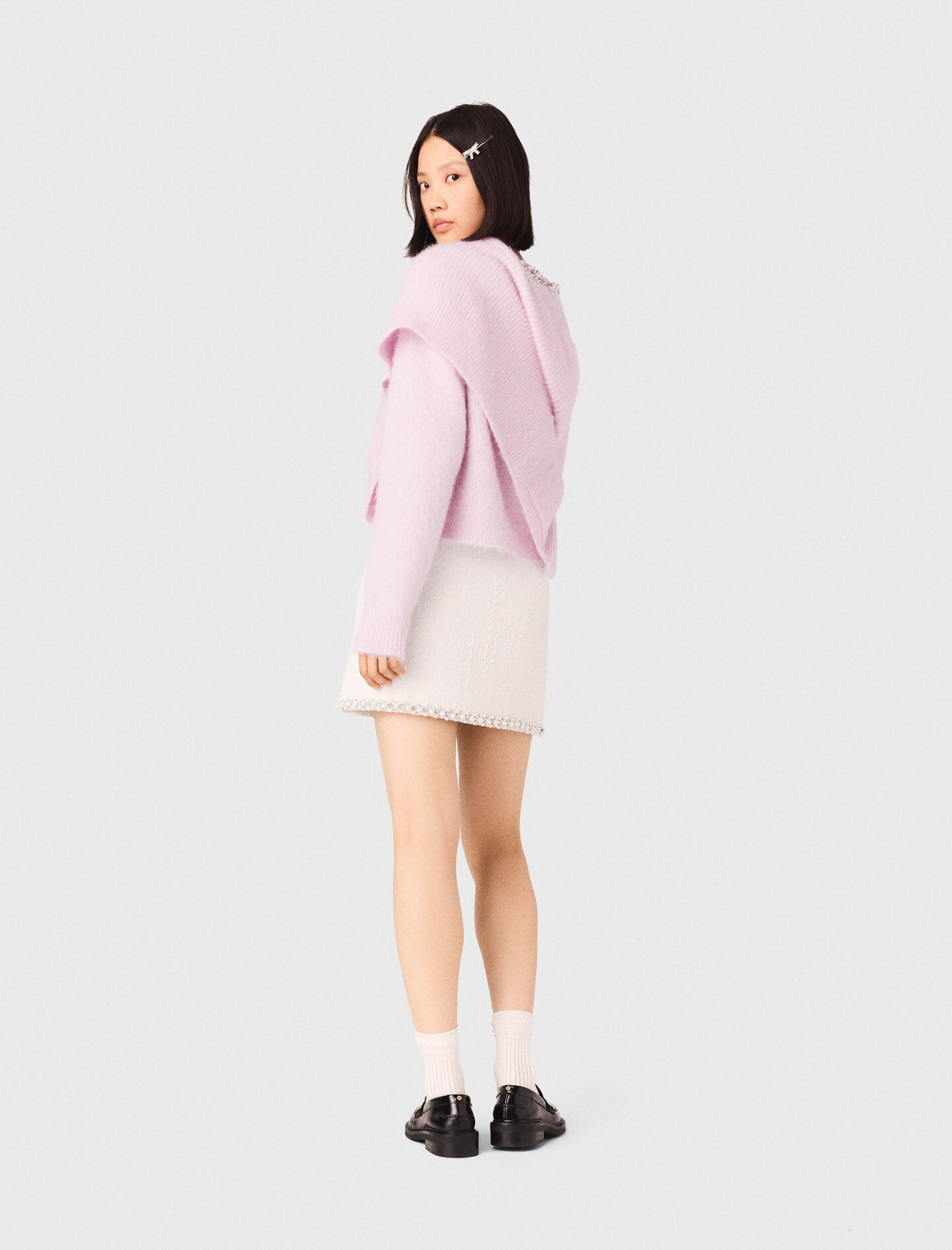 Tweed skirt with pearl trim White For Women | Maje