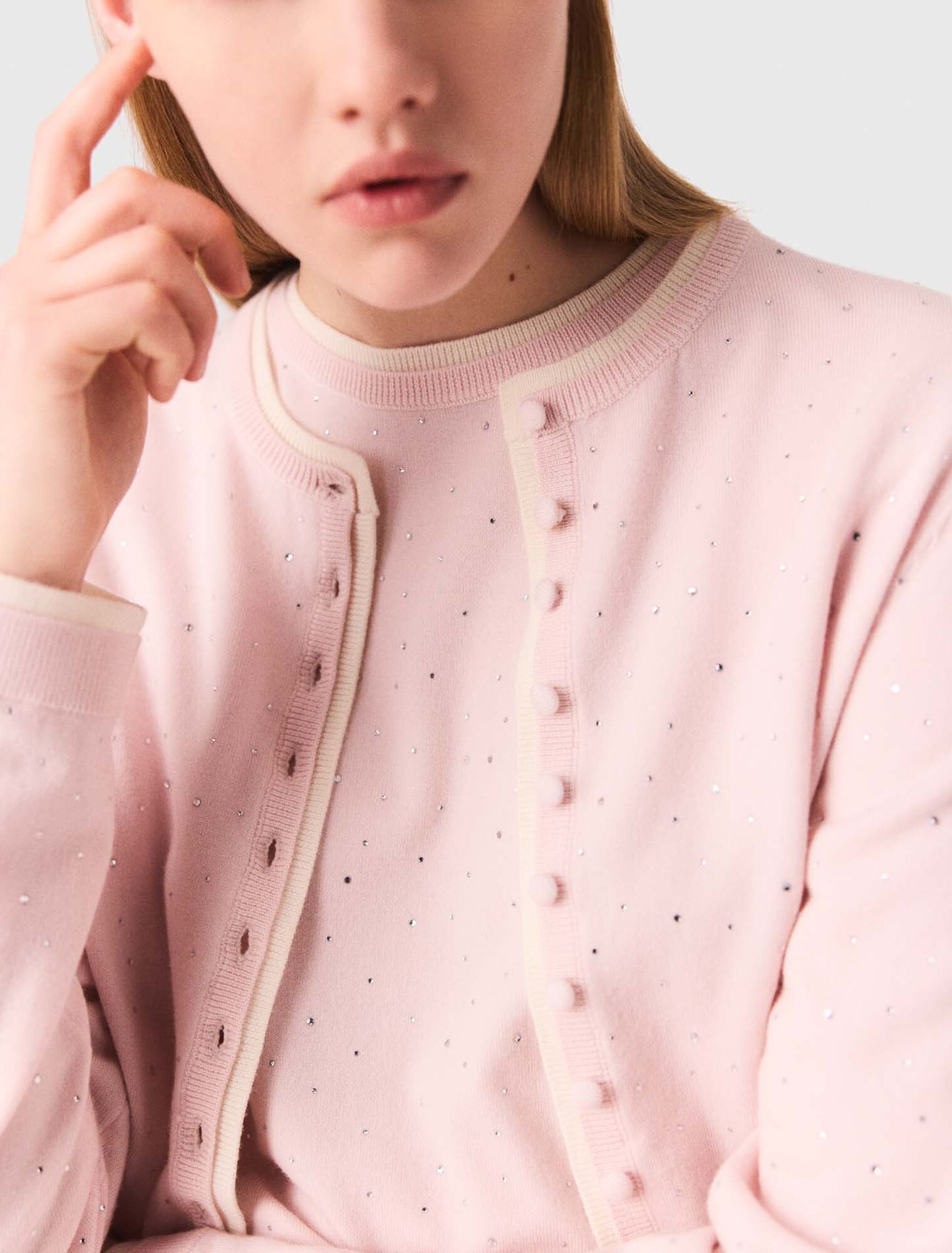 100% wool cardigan with rhinestones