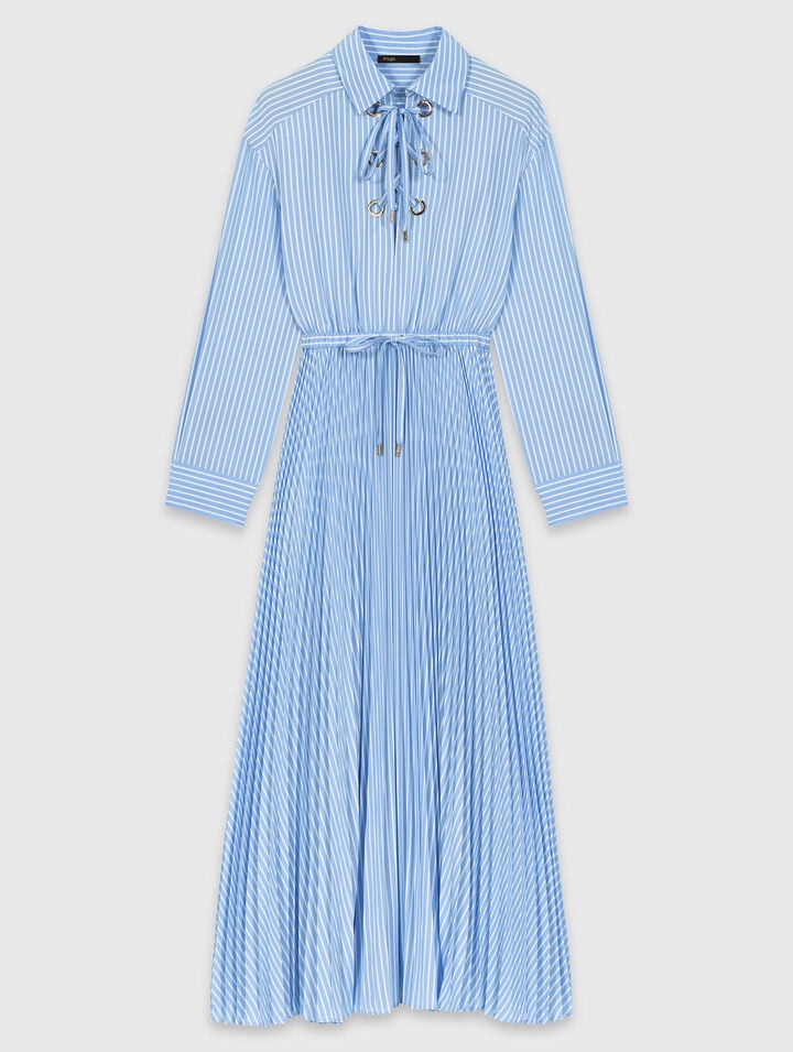 Long pleated dress with eyelets