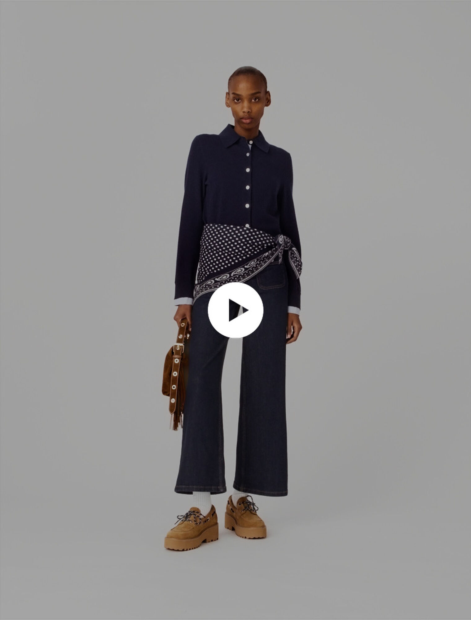 Polo cardigan with removable trims