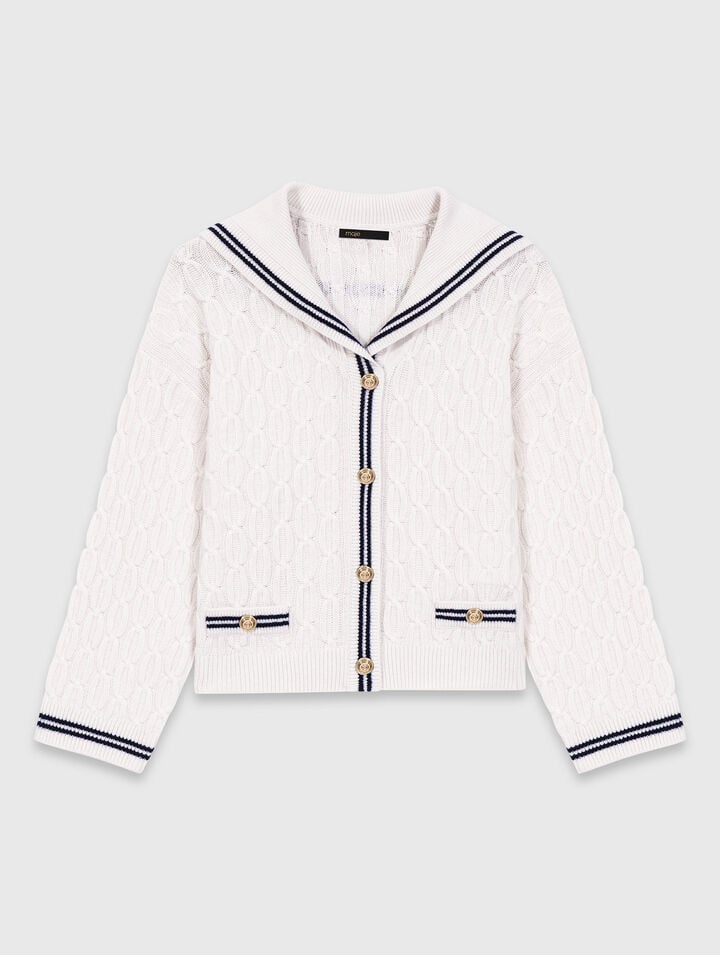 Cable-knit boat neck cardigan