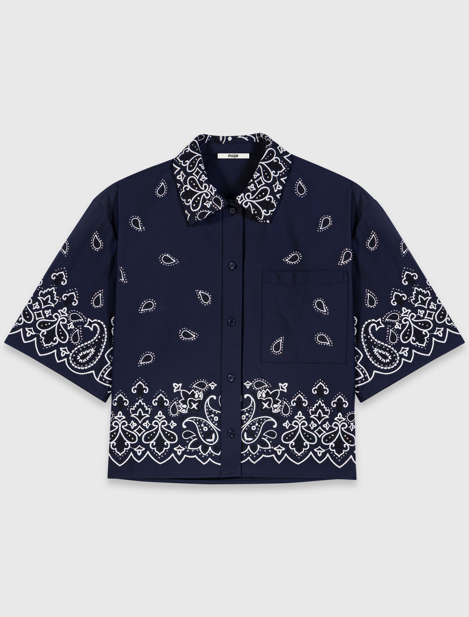 Cropped embroidered taffeta shirt