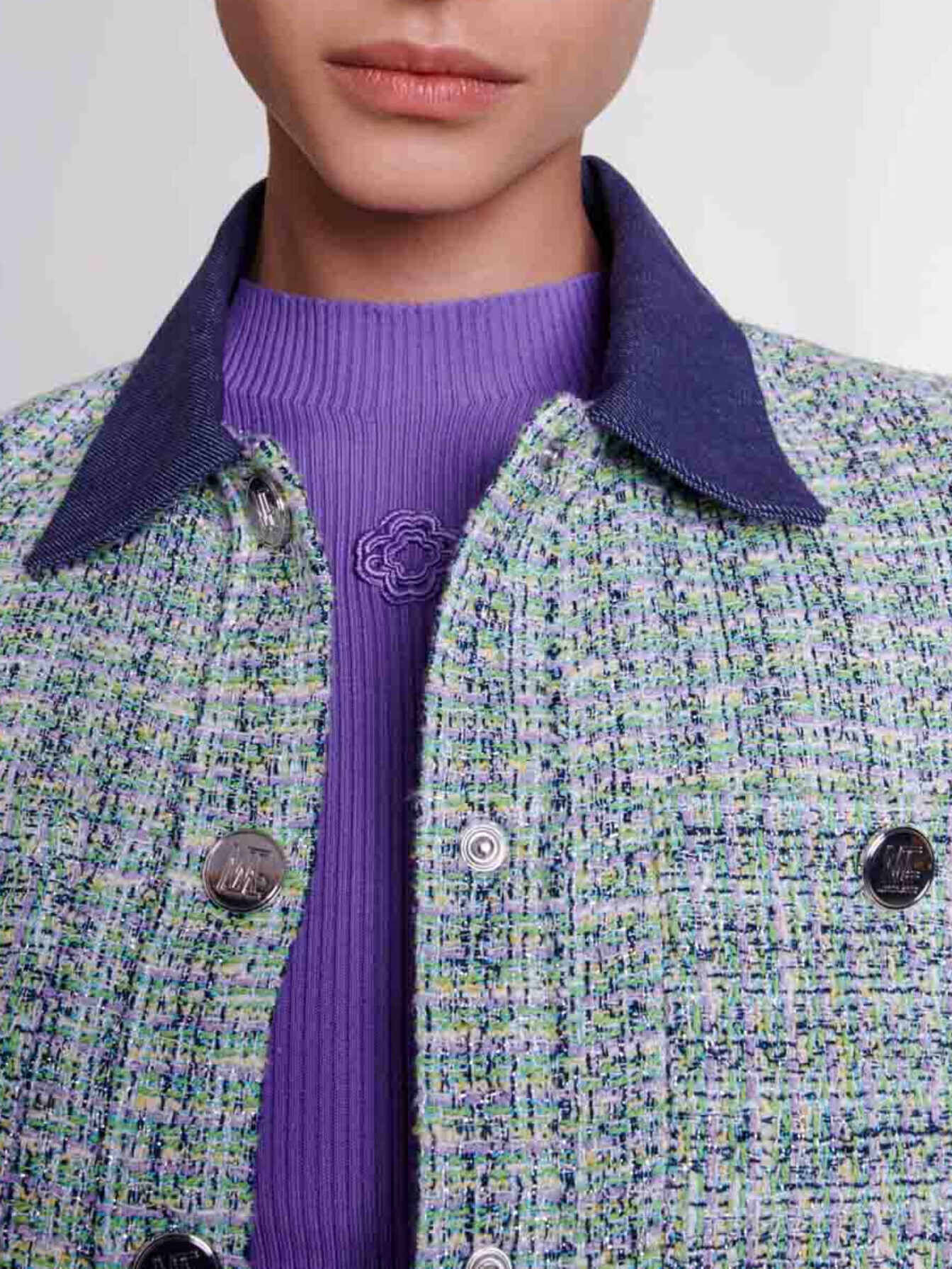 Contrast tweed cropped jacket Multicolor For Women | Maje
